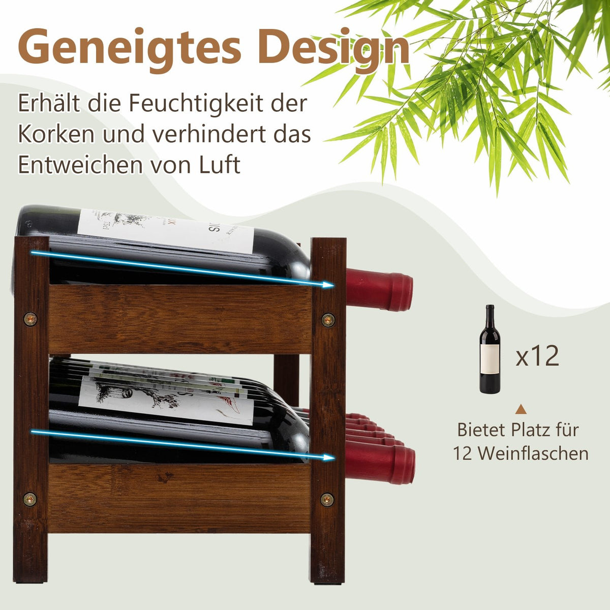 Bamboo Wine Rack for 12 Bottles, 2-Tier Holder