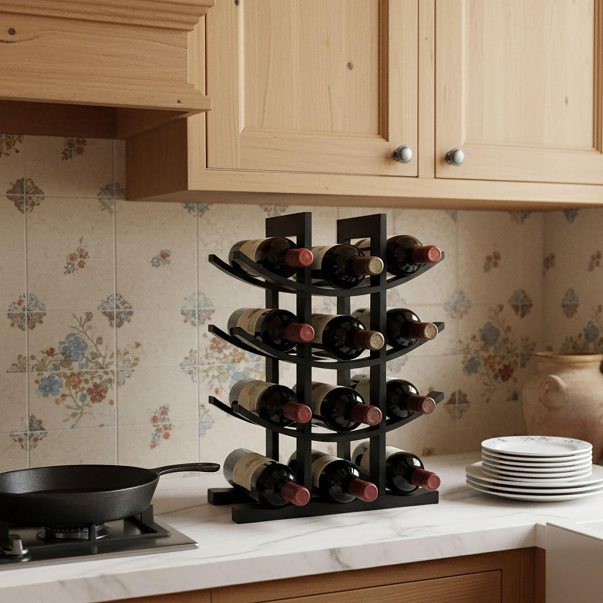 Bamboo Wine Rack for 12 Bottles, Curved Design