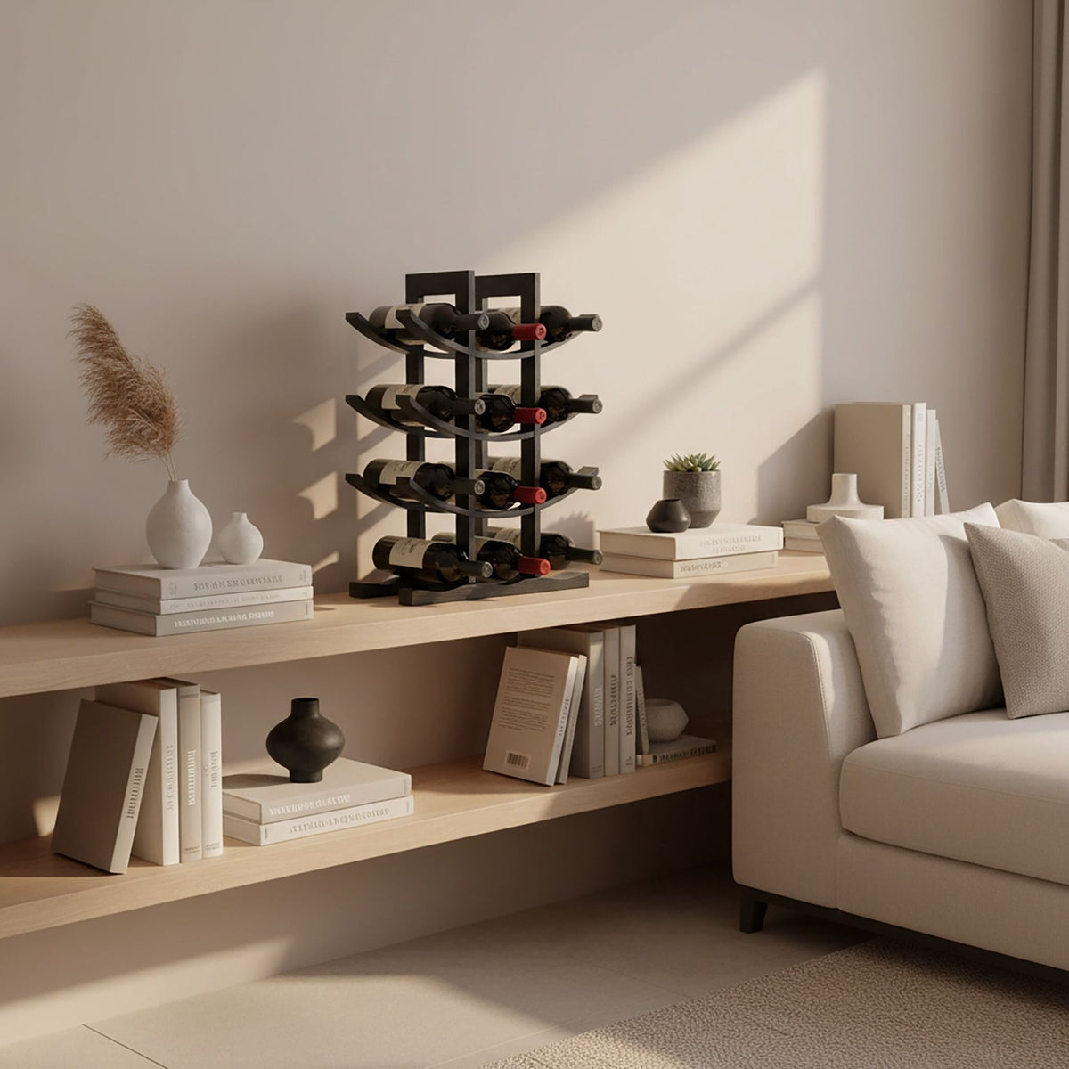 Bamboo Wine Rack for 12 Bottles, Curved Design