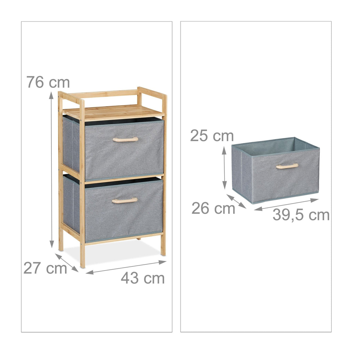 Bamboo bathroom shelf with 2 laundry baskets
