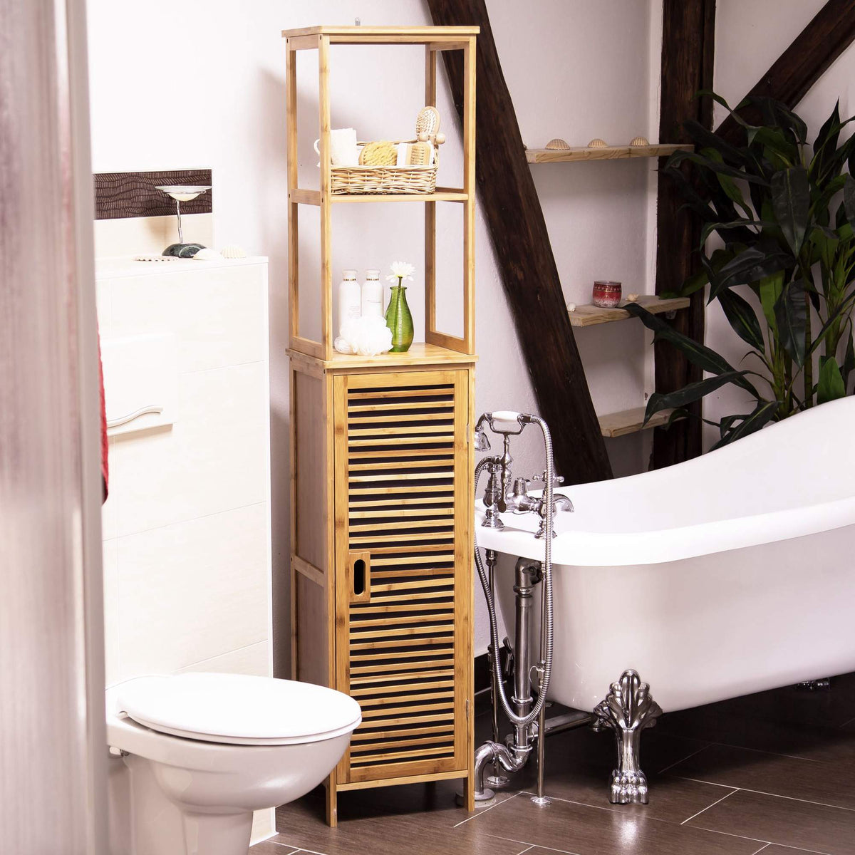 Bamboo bathroom shelf with 5 shelves