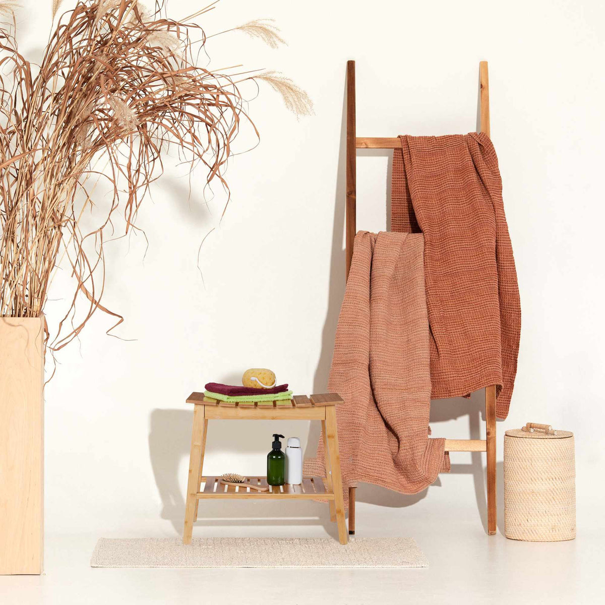 Bamboo bathroom stool with shelf