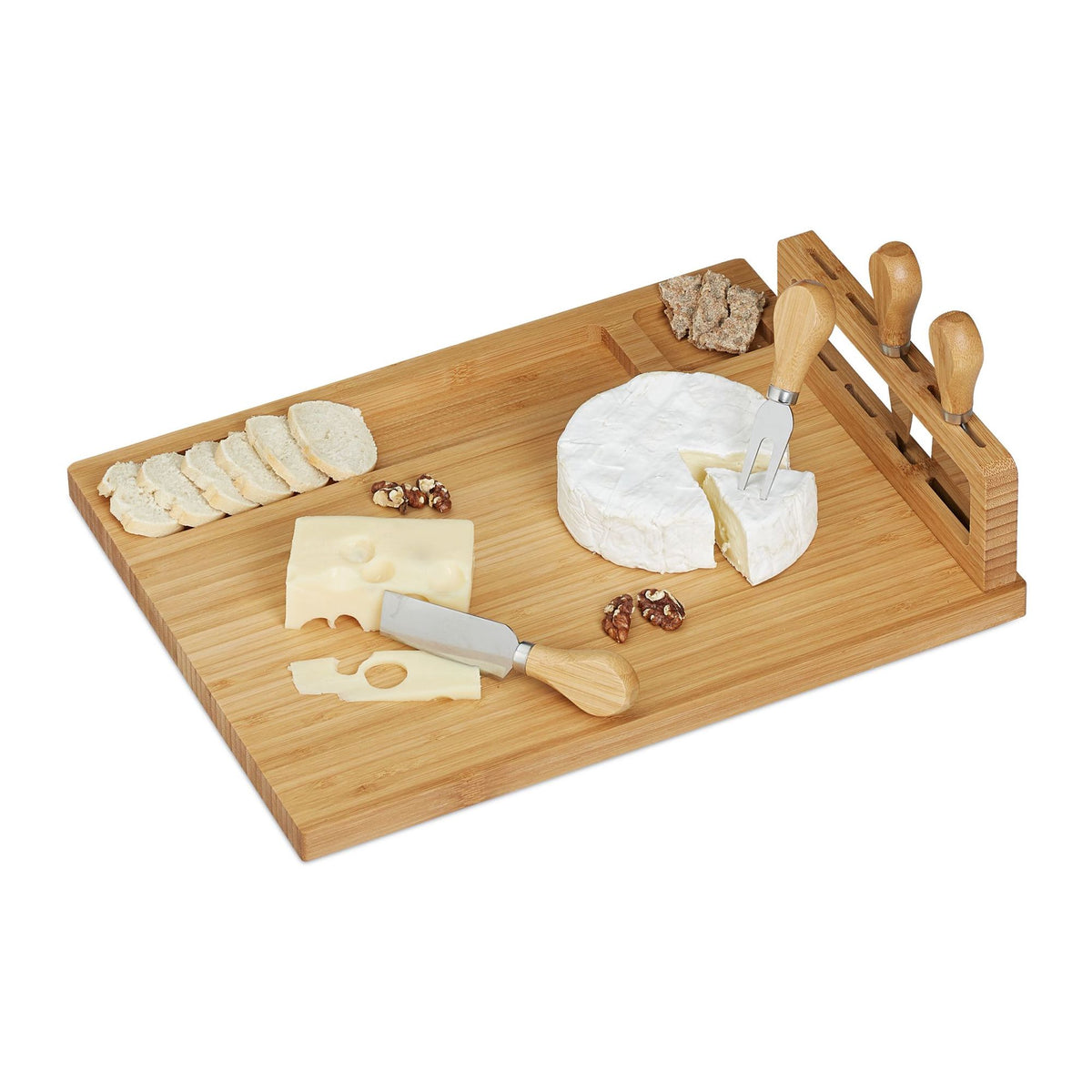 Bamboo cheese tray with cutlery