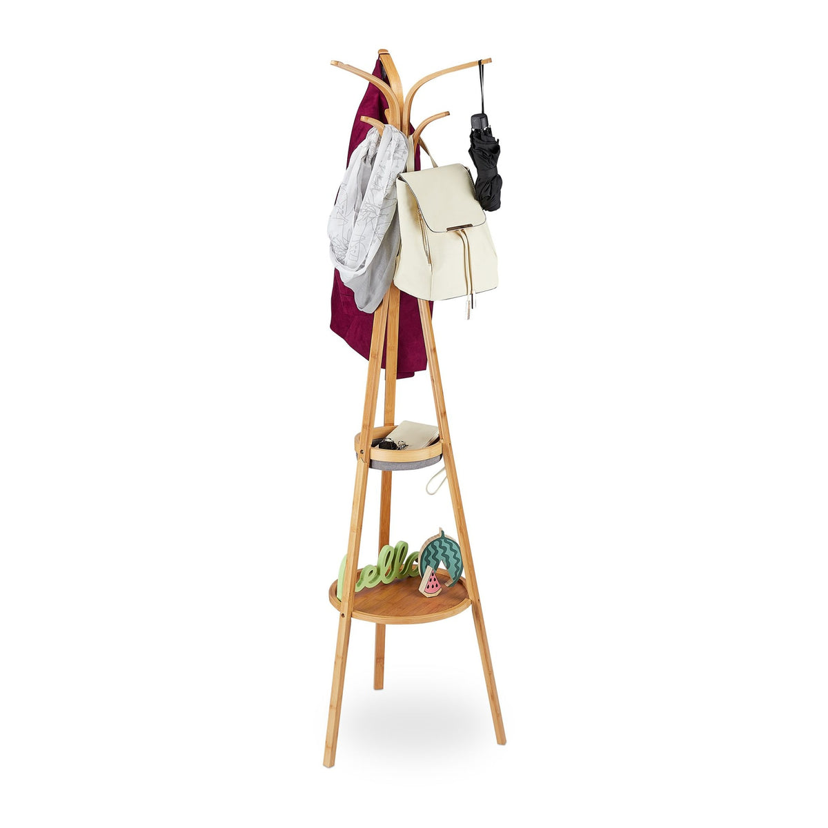 Bamboo clothes hanger with shelves