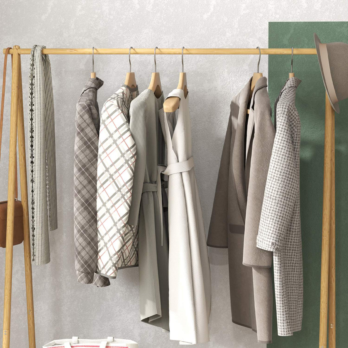 Bamboo coat rack, clothes rack with shelves and hooks, clothes rack with clothes rail, for hallway, living room, bedroom, 116 x 43.5 x 160 cm, natural wood