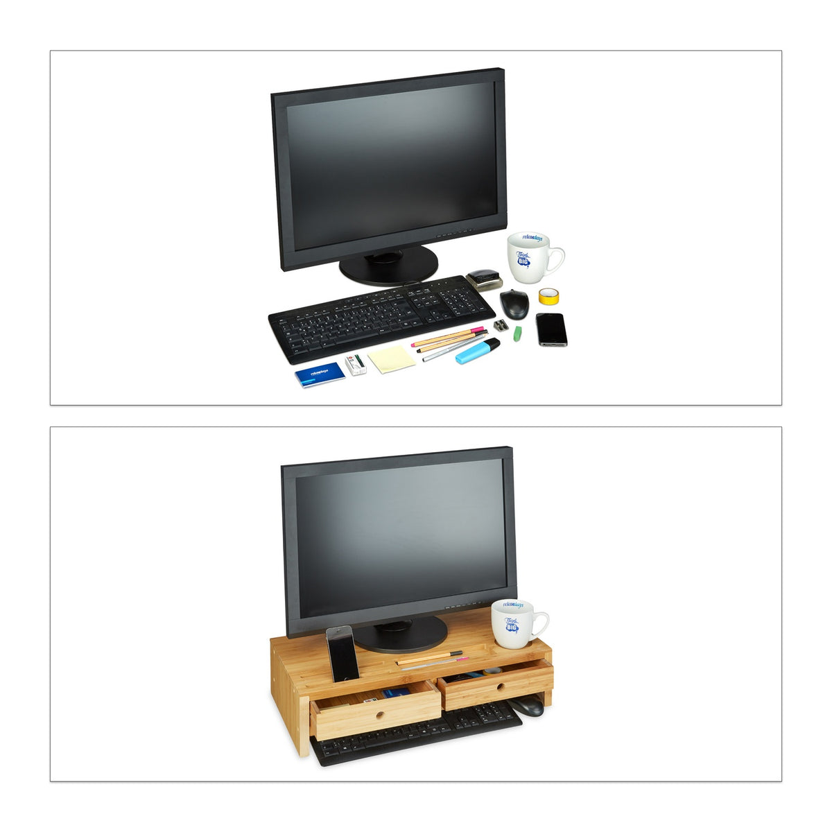 Bamboo display stand with 2 drawers