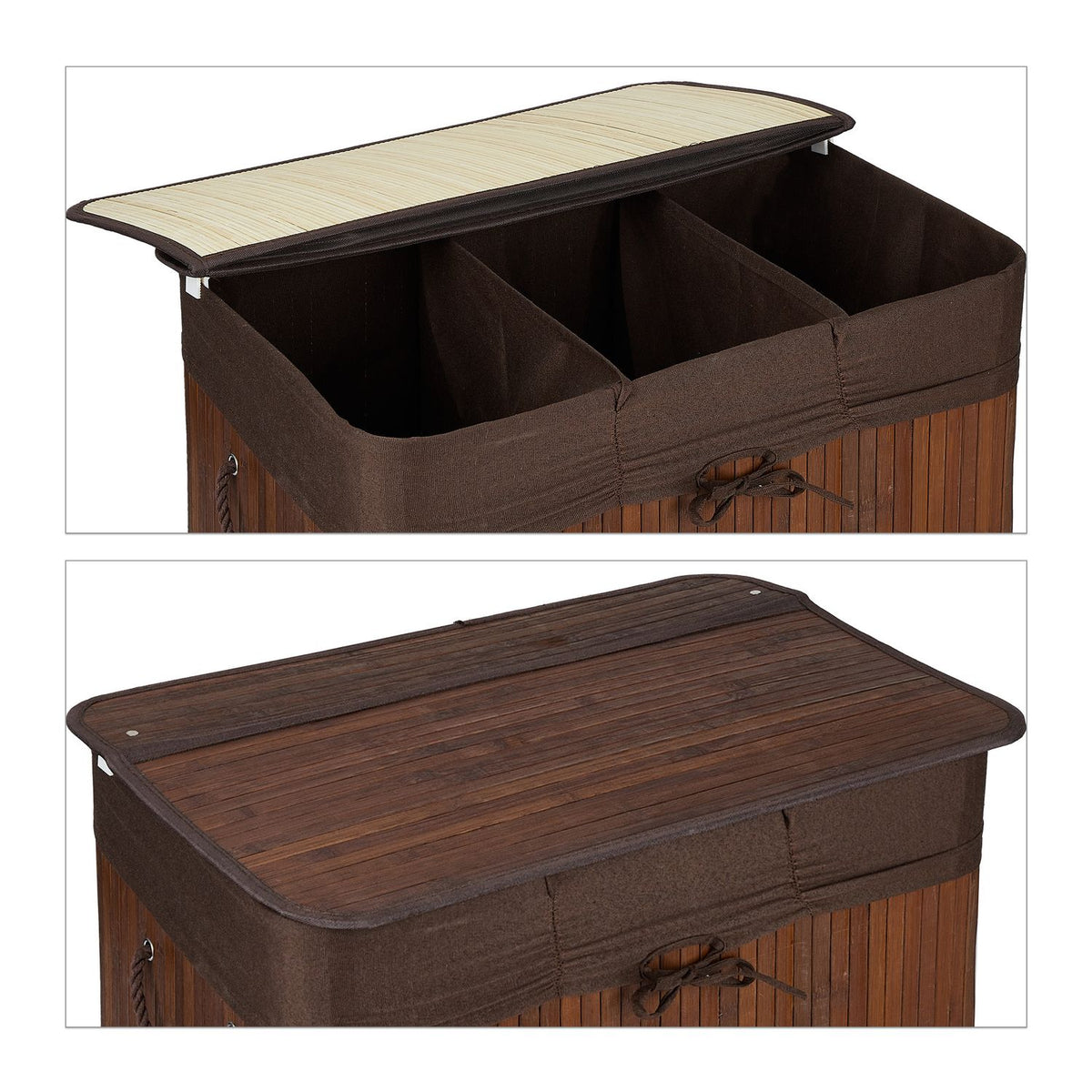 Bamboo laundry basket 3 compartments