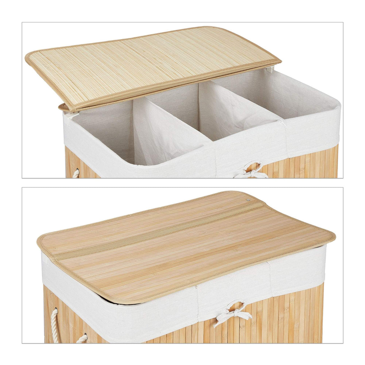 Bamboo laundry basket 3 compartments