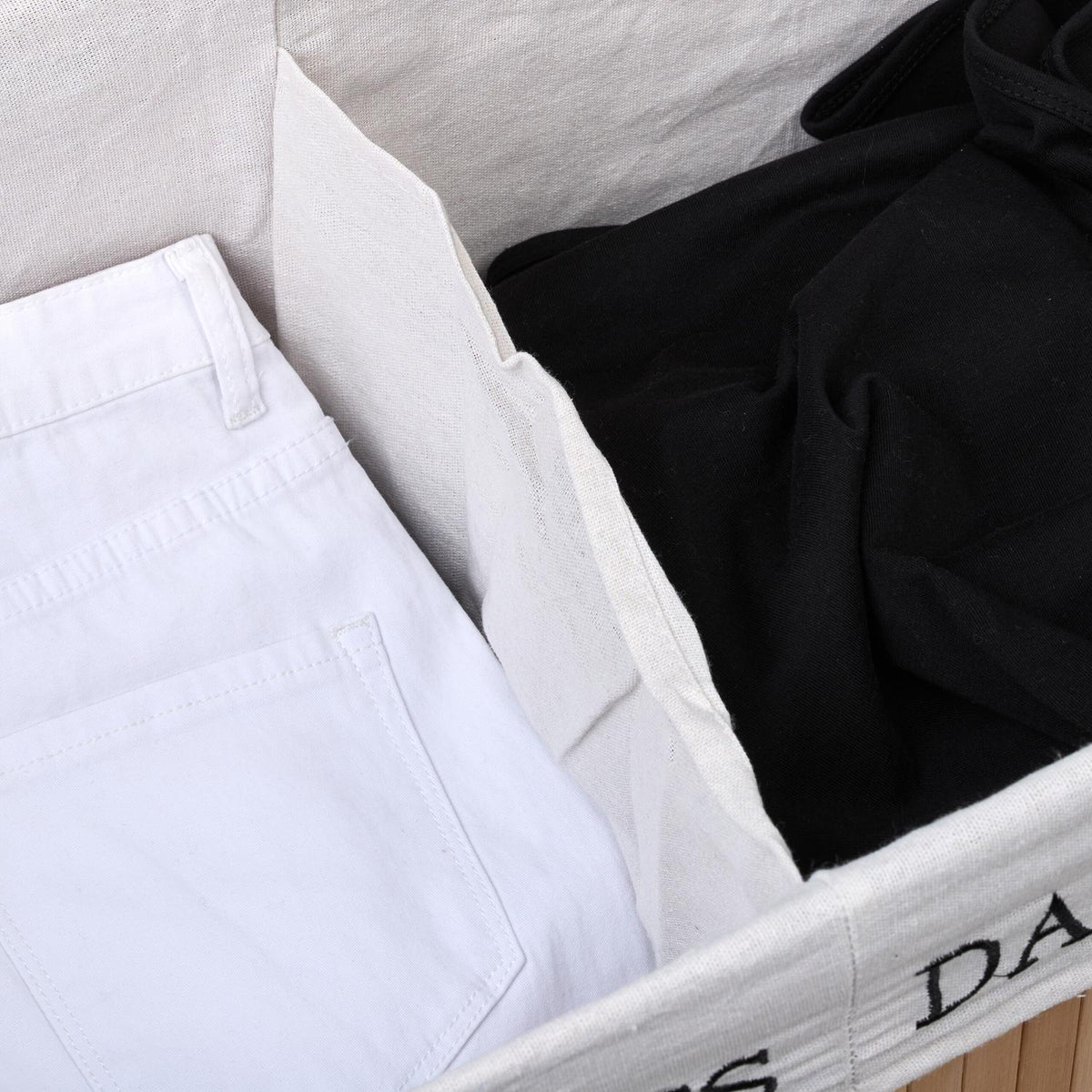 Bamboo laundry basket with 2 compartments