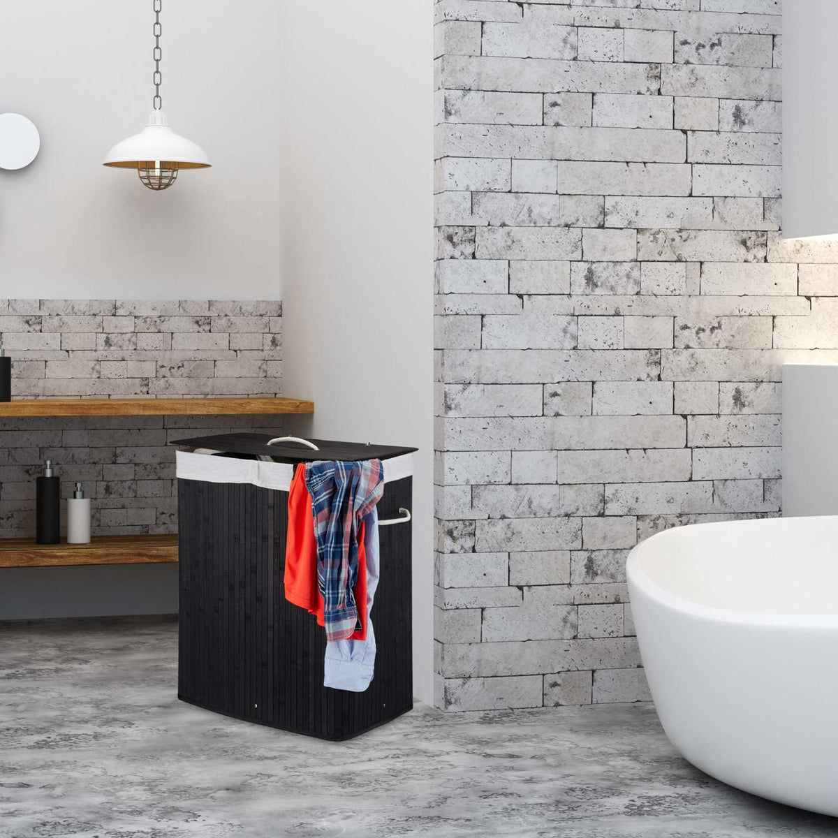 Bamboo laundry basket with 2 compartments