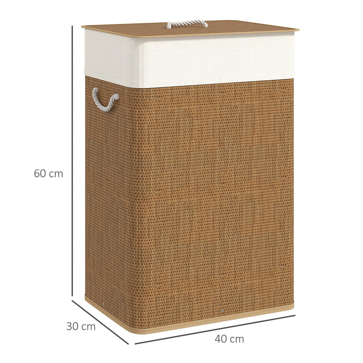 Bamboo laundry basket with lid 72 L laundry collector with bamboo handles, removable laundry bag brown
