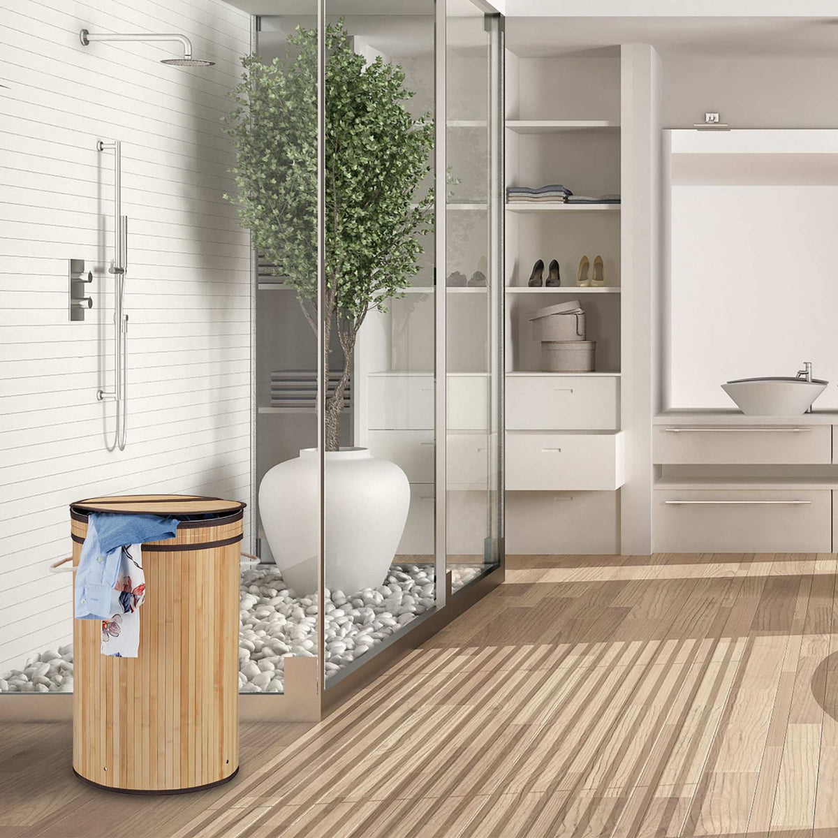 Bamboo laundry basket with lid