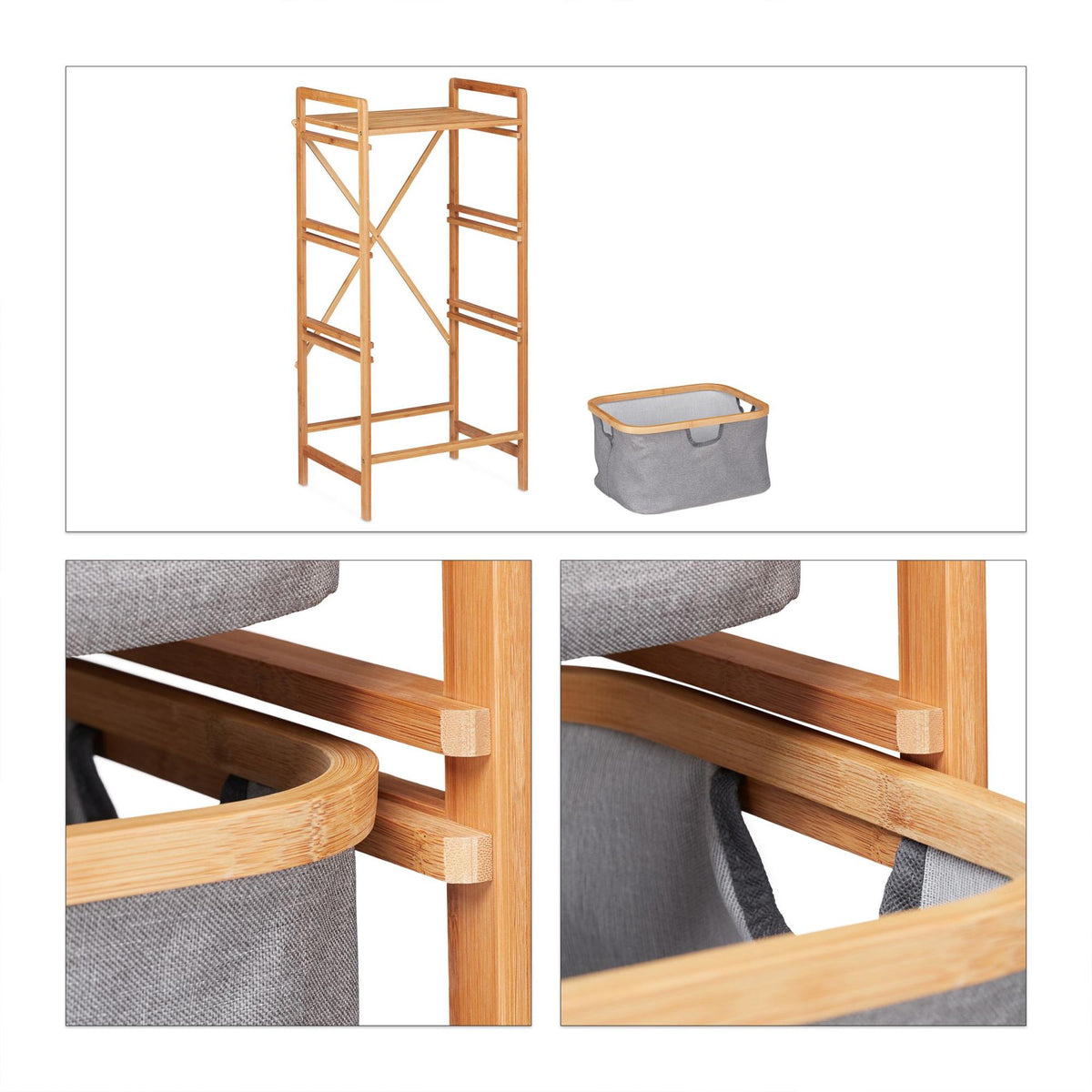 Bamboo laundry sorter with 3 baskets