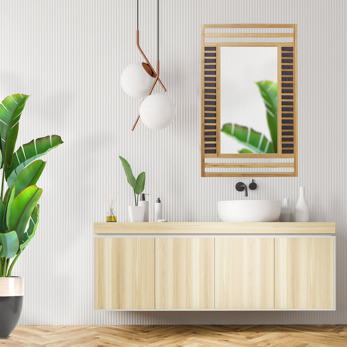 Bamboo mirror with decorative frame