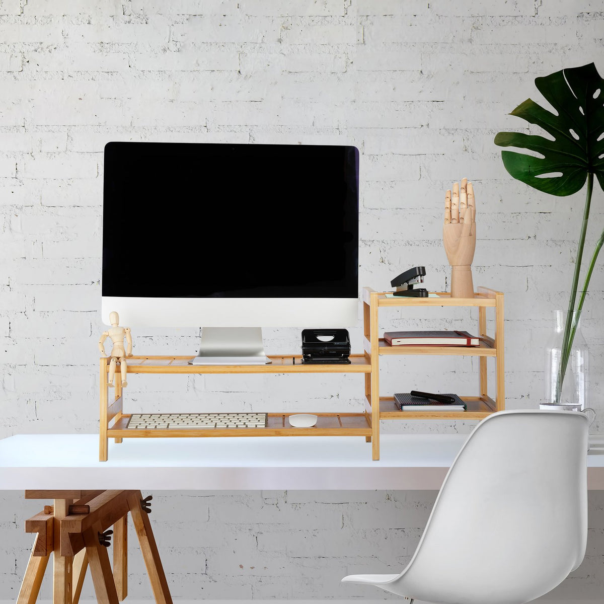 Bamboo screen stand with 5 shelves