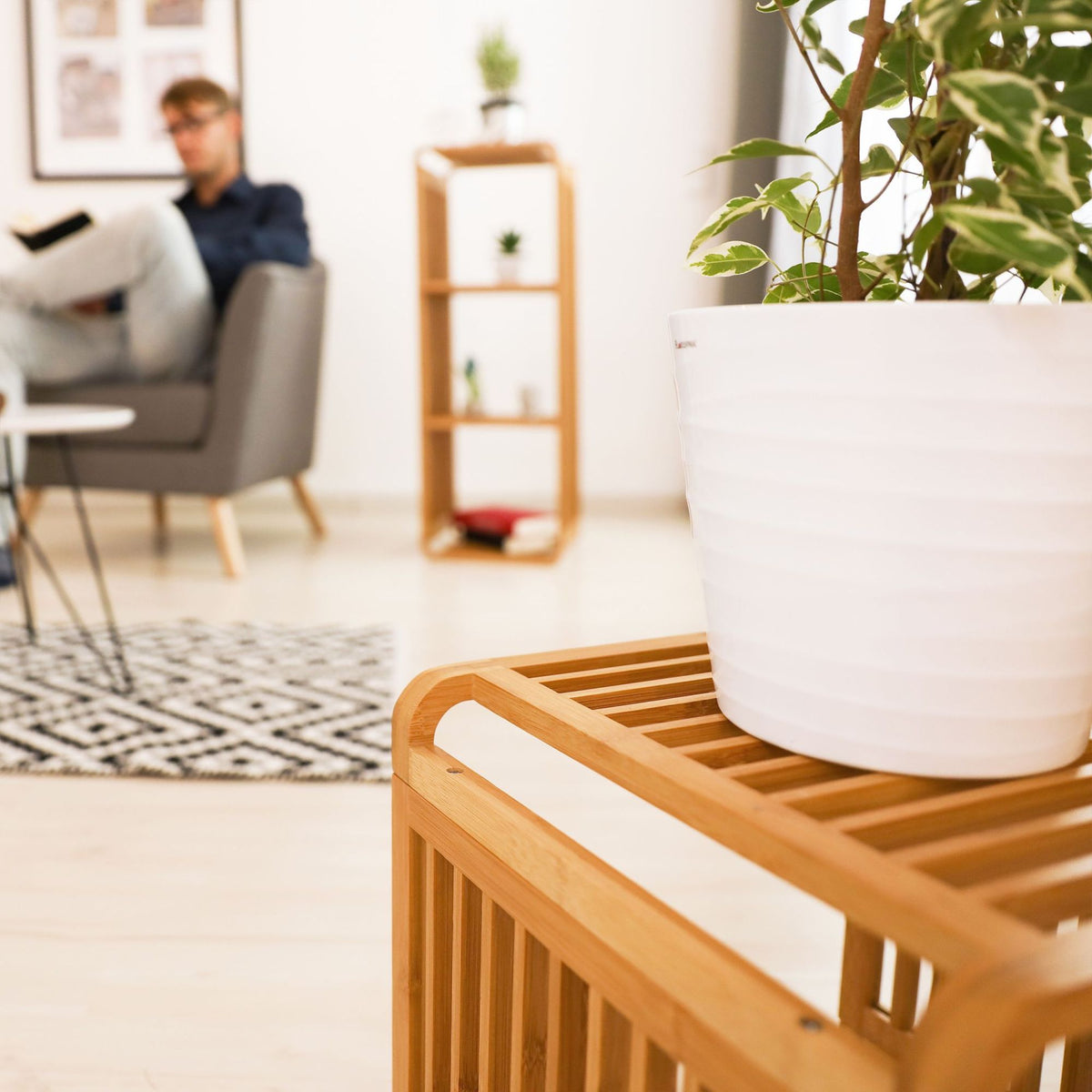 Bamboo shelf with rounded corners