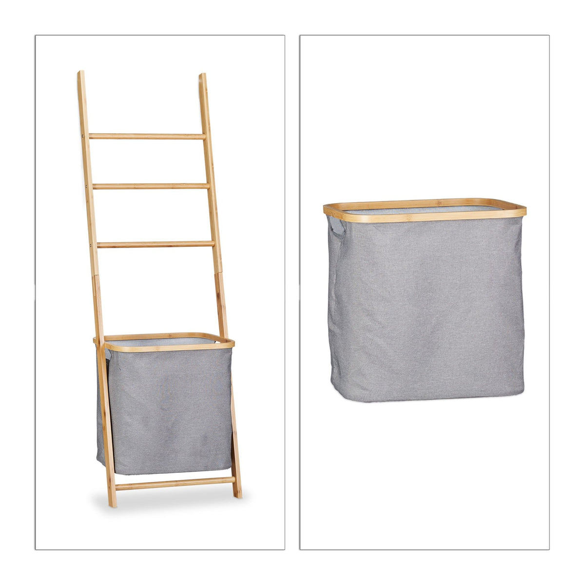 Bamboo towel rack with laundry basket