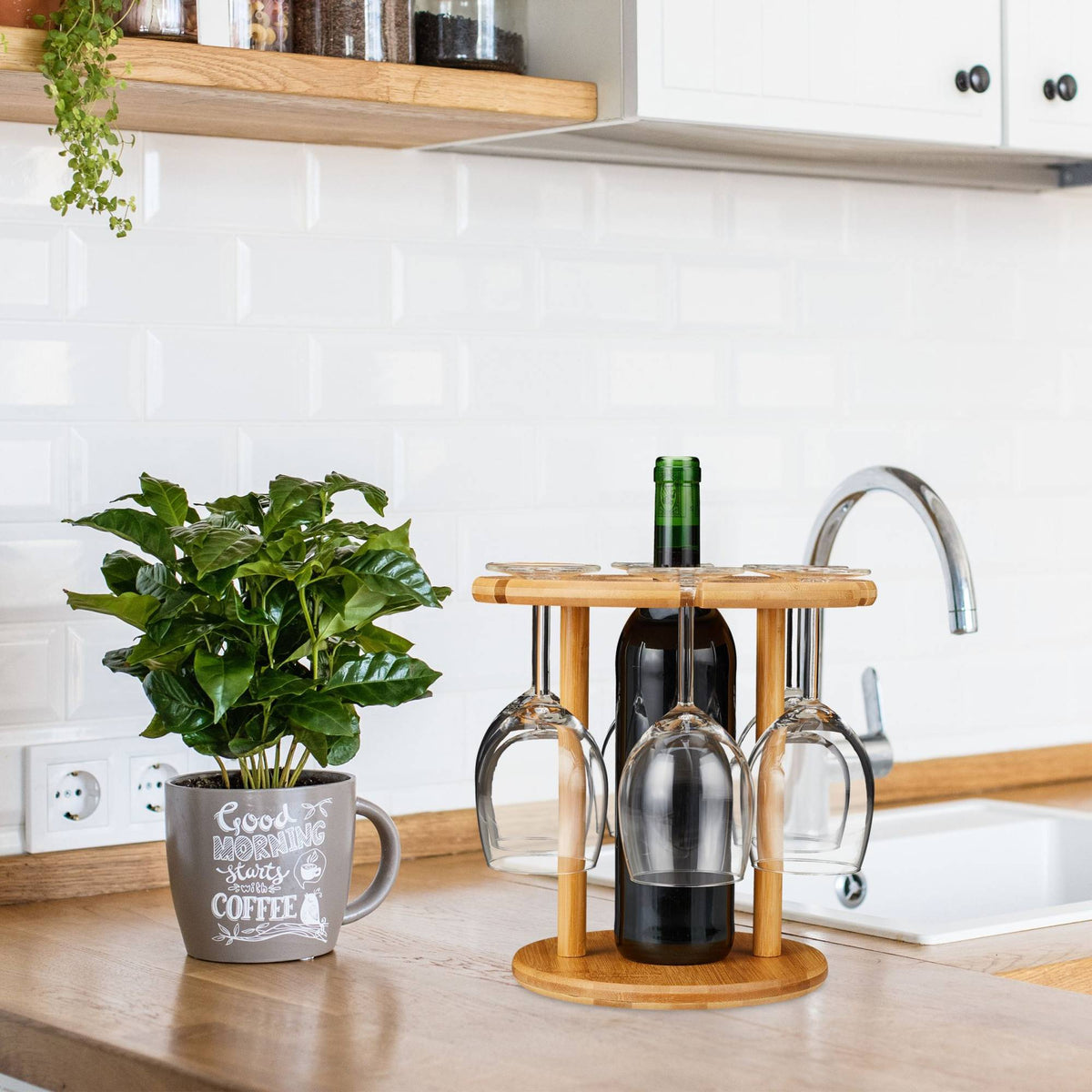 Bamboo wine glass holder for 6 glasses