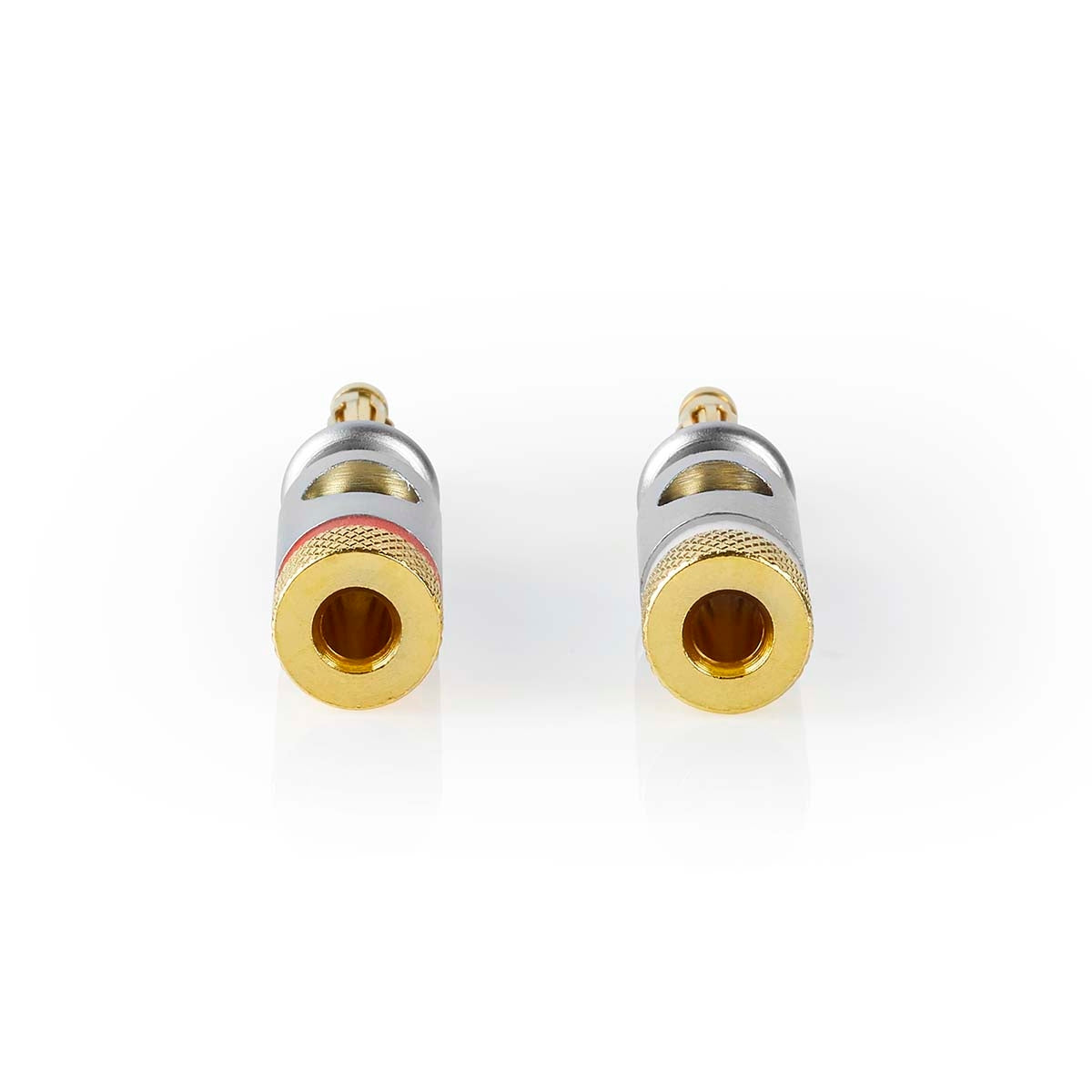 Banana Connector | Straight | Male | Gold Plated | Screw | Cable input diameter: 7.0 mm | Zinc Alloy | Silver | 2 pcs. | Box