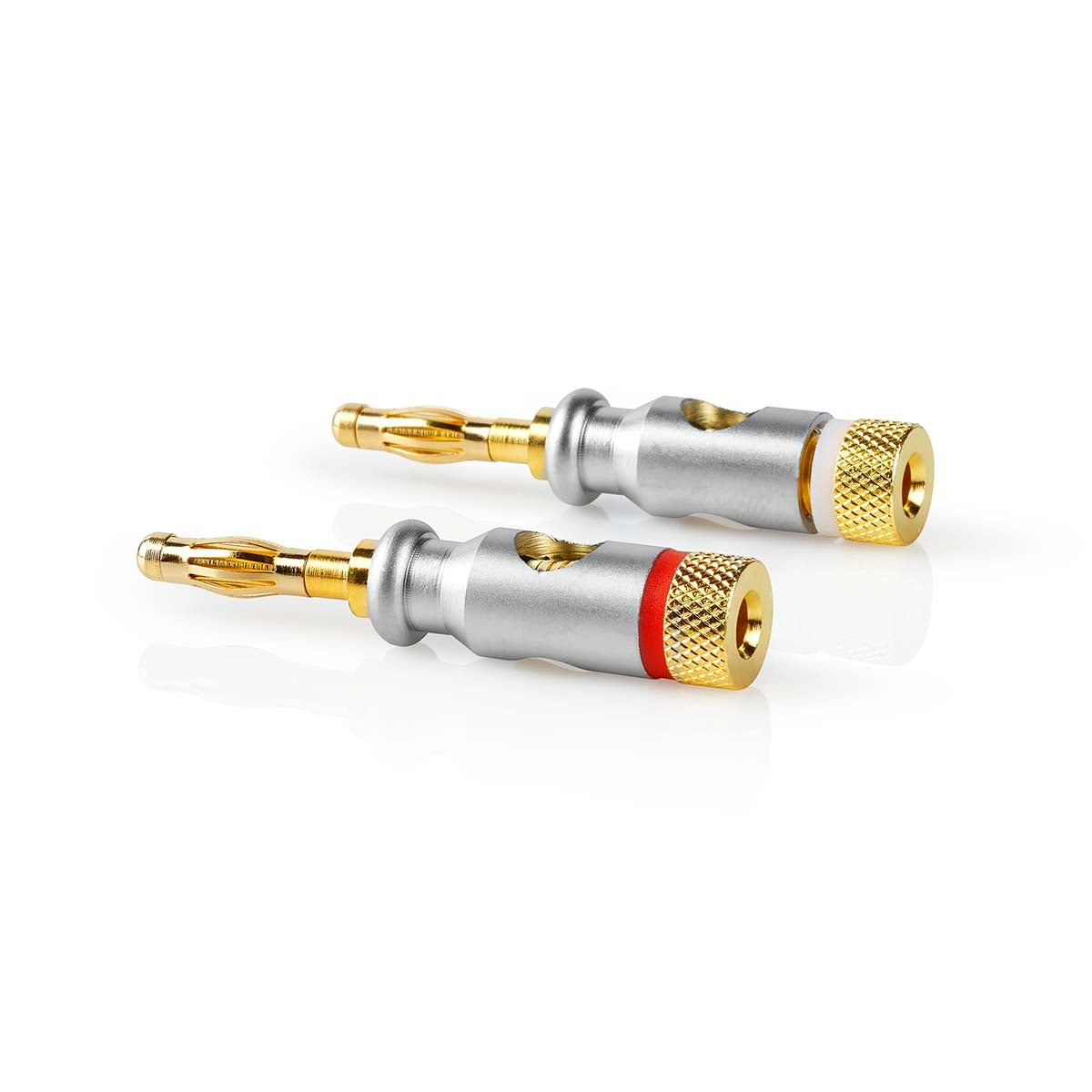 Banana Connector | Straight | Male | Gold Plated | Screw | Cable input diameter: 7.0 mm | Zinc Alloy | Silver | 2 pcs. | Box