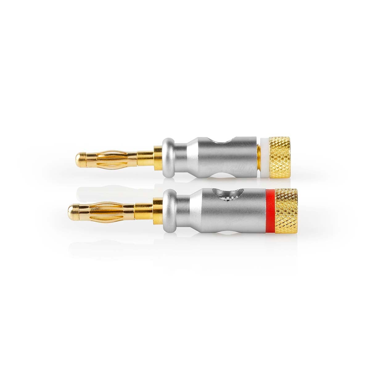 Banana Connector | Straight | Male | Gold Plated | Screw | Cable input diameter: 7.0 mm | Zinc Alloy | Silver | 2 pcs. | Box