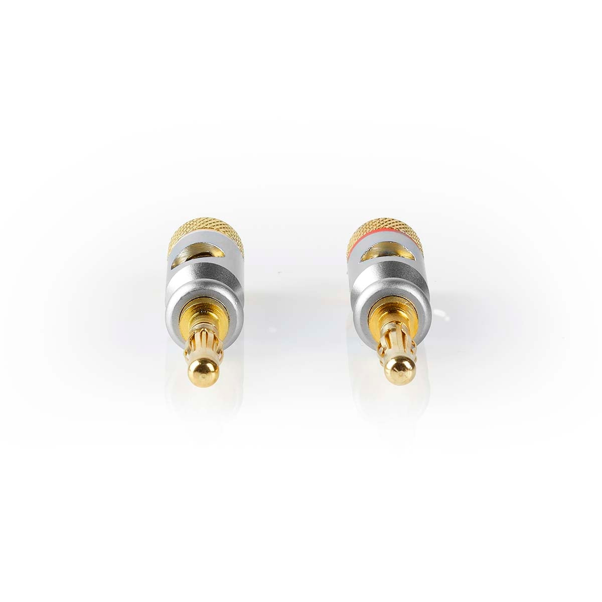 Banana Connector | Straight | Male | Gold Plated | Screw | Cable input diameter: 7.0 mm | Zinc Alloy | Silver | 2 pcs. | Box
