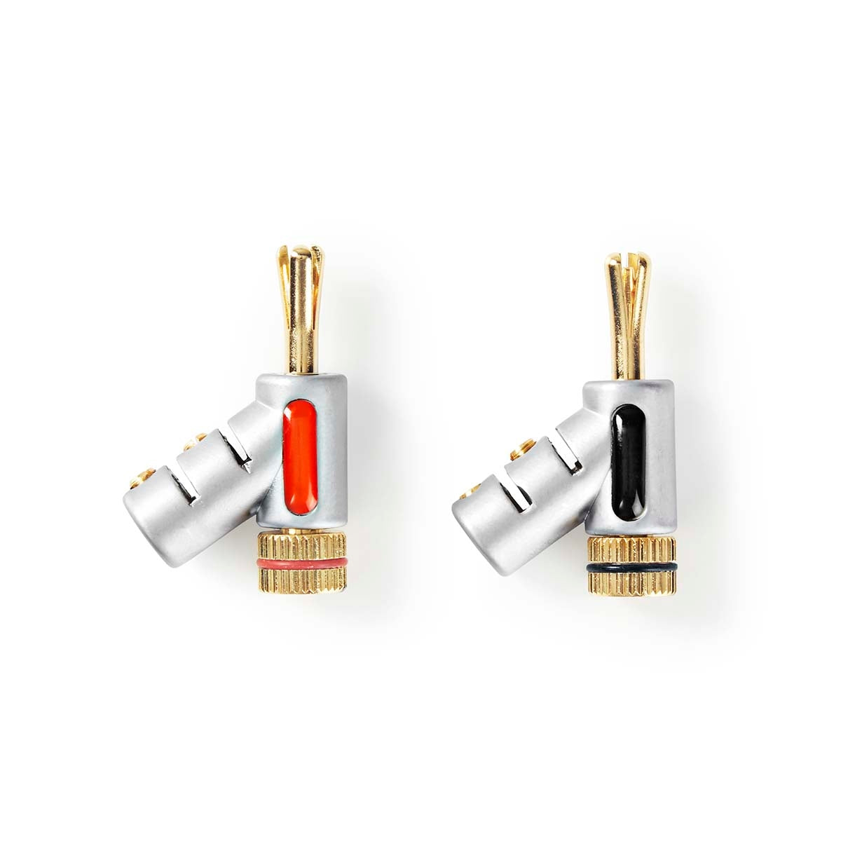 Banana Connector | Straight | Male | Gold Plated | Screw | Cable input diameter: 7.4 mm | Zinc Alloy | Silver | 2 pcs. | Box