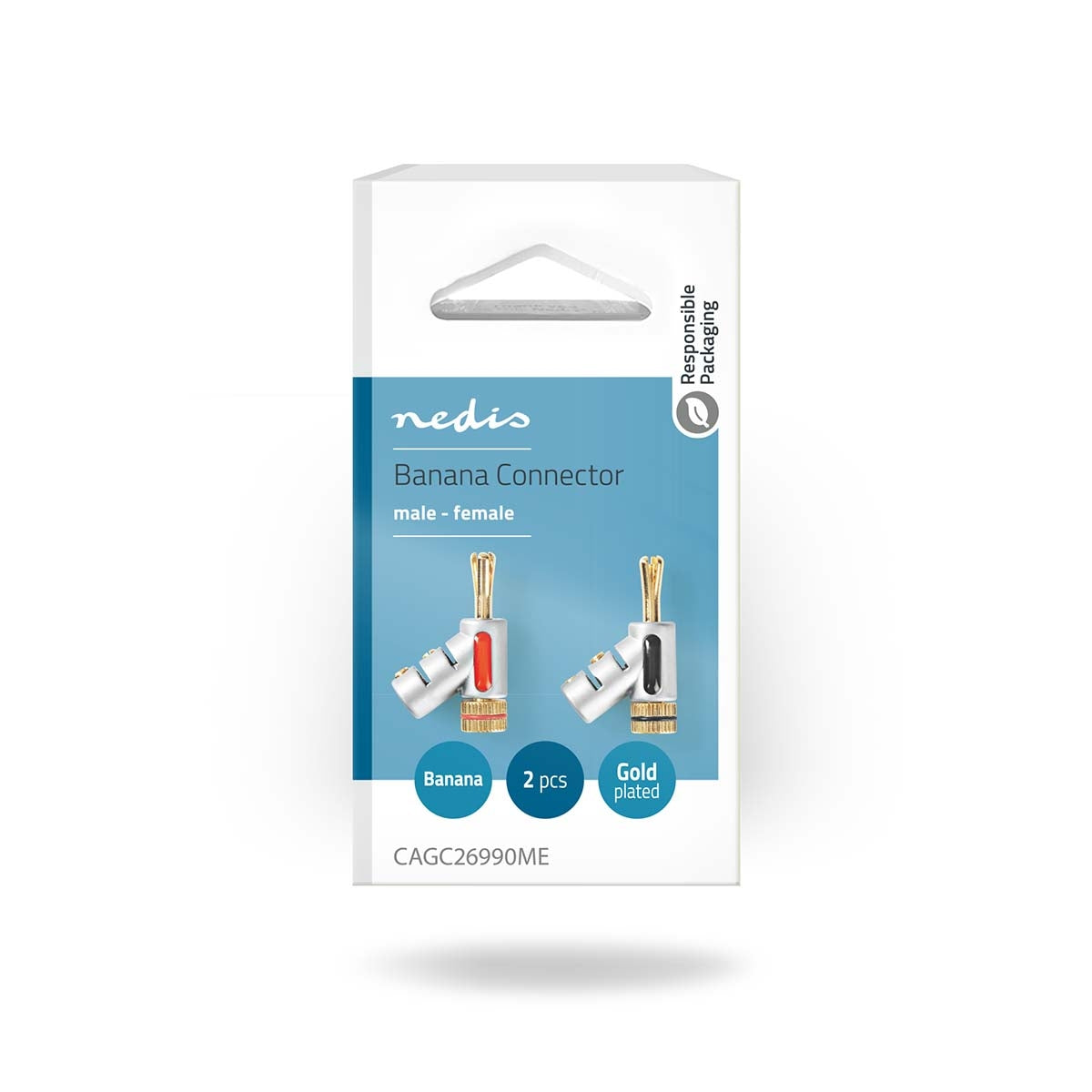 Banana Connector | Straight | Male | Gold Plated | Screw | Cable input diameter: 7.4 mm | Zinc Alloy | Silver | 2 pcs. | Box