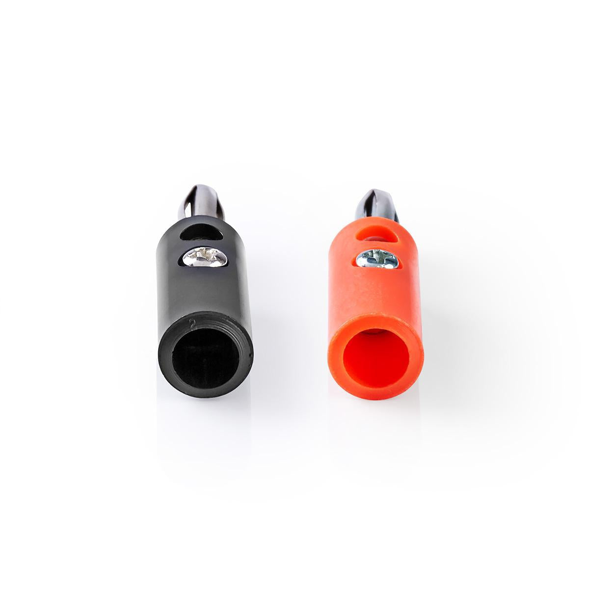 Banana Connector | Straight | Male | Nickel Plated | Screw | Cable input diameter: 4.5 mm | PVC | Red / Black | 4 pcs. | Box