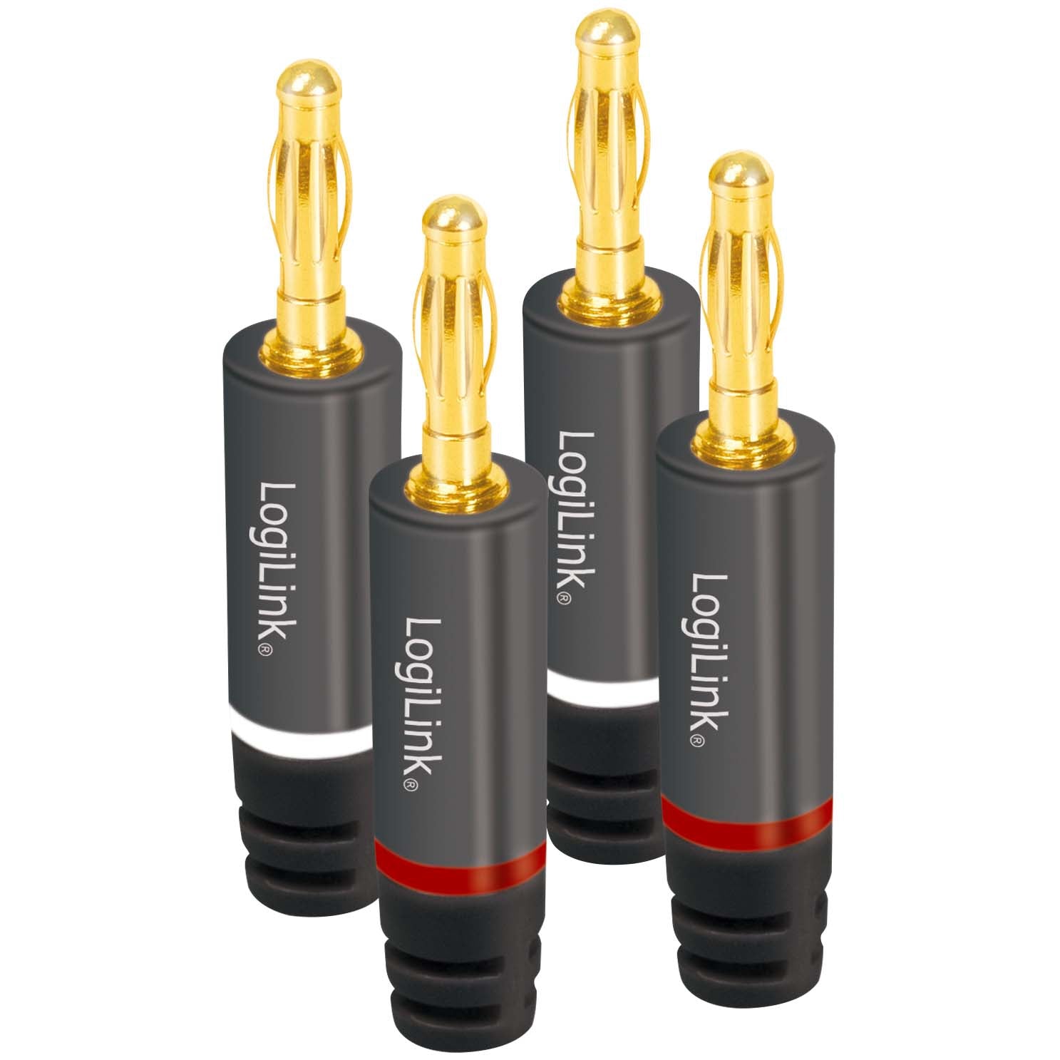 Banana Plugs 4-Pack, Gold-Plated, 4mm² Speaker Cable