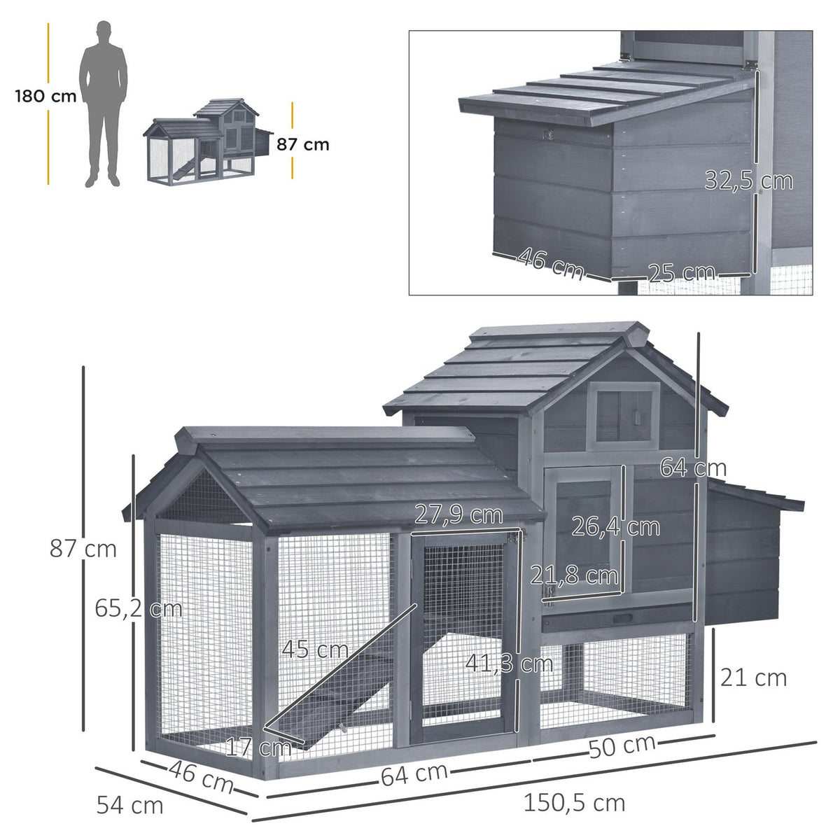 Bantam Chicken Coop Bantam House With Nesting Box Bantam Aviary Poultry House With Ramp Fir Wood Gray 150.5 X 54 X 87 Cm