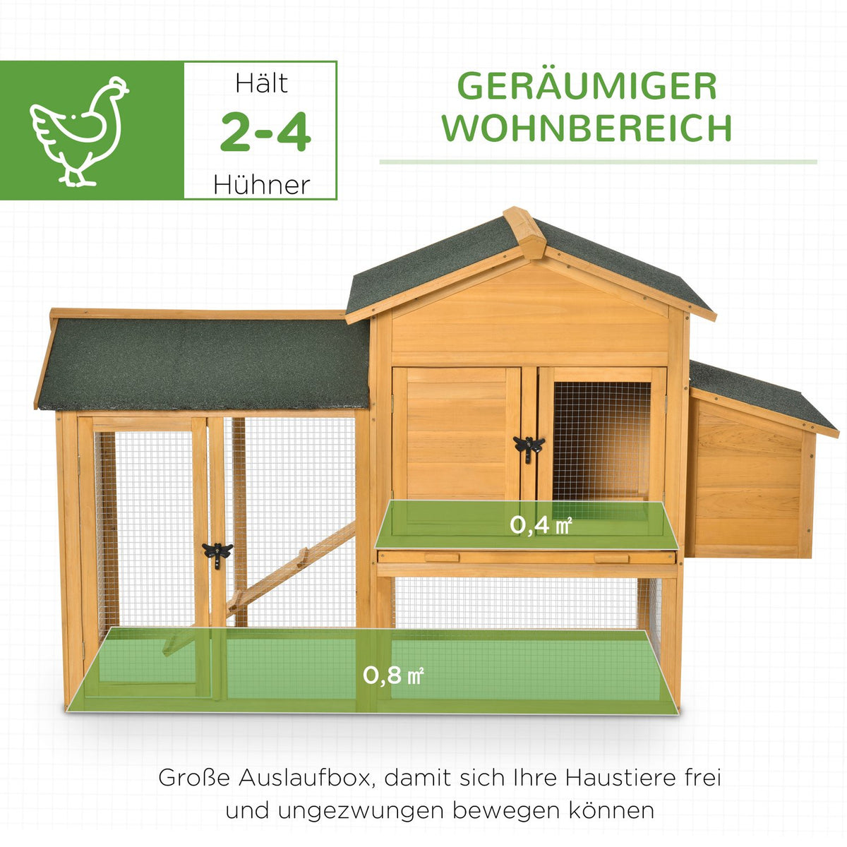 Bantam Chicken Coop Bantam House With Run Poultry House With Bar Window Nesting Box Fir Wood Yellow + Green 168X75X103 Cm