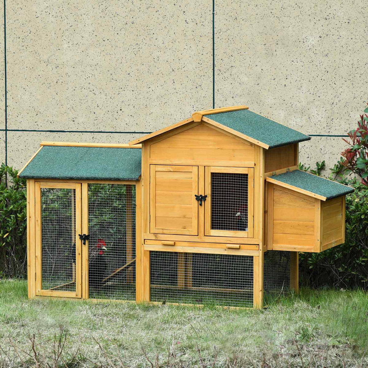 Bantam Chicken Coop Bantam House With Run Poultry House With Bar Window Nesting Box Fir Wood Yellow + Green 168X75X103 Cm