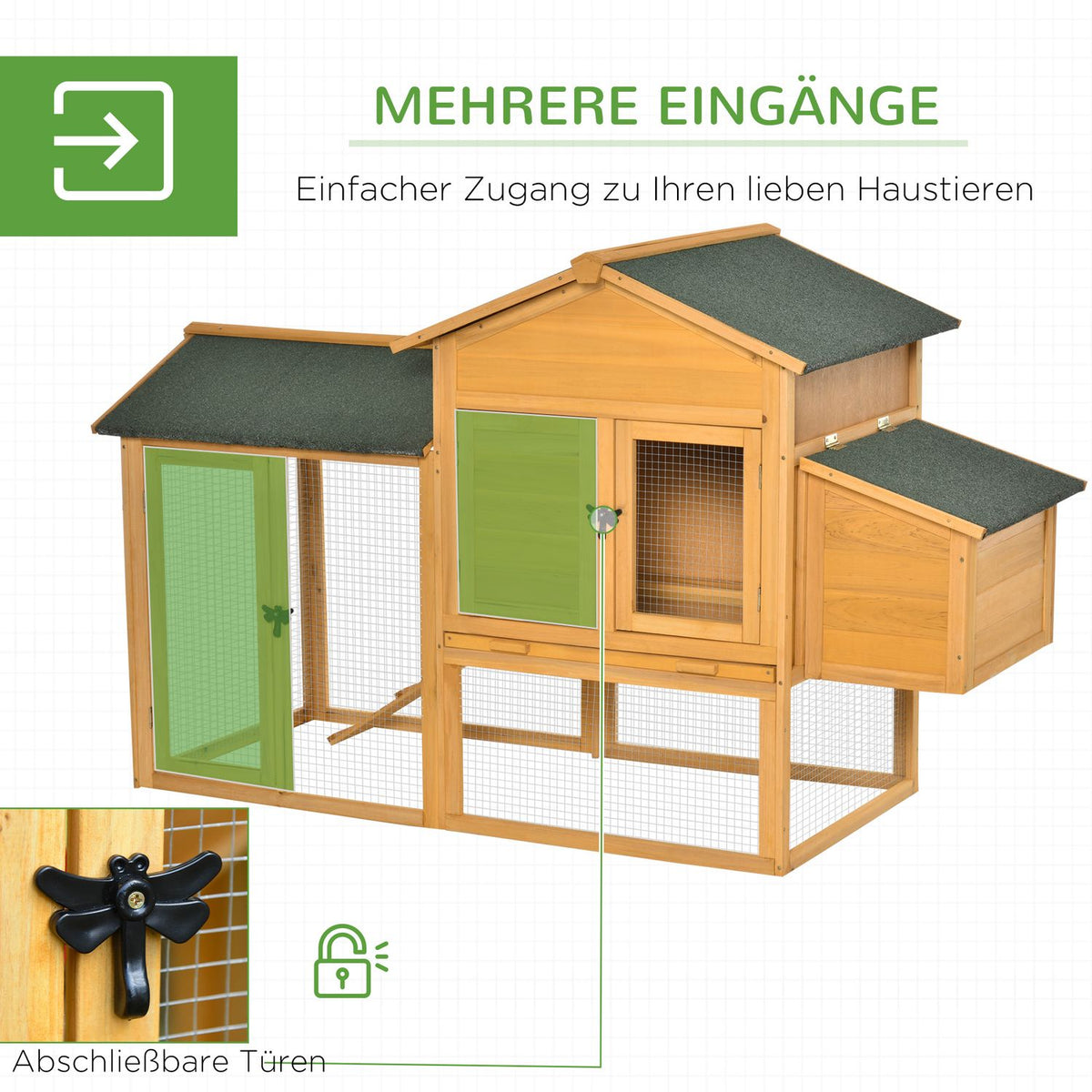 Bantam Chicken Coop Bantam House With Run Poultry House With Bar Window Nesting Box Fir Wood Yellow + Green 168X75X103 Cm