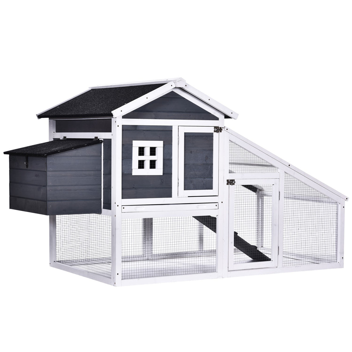 Bantam Chicken Coop With Run, Perch, Nesting Box, Solid Wood, Gray, 175.4X95.5X100Cm