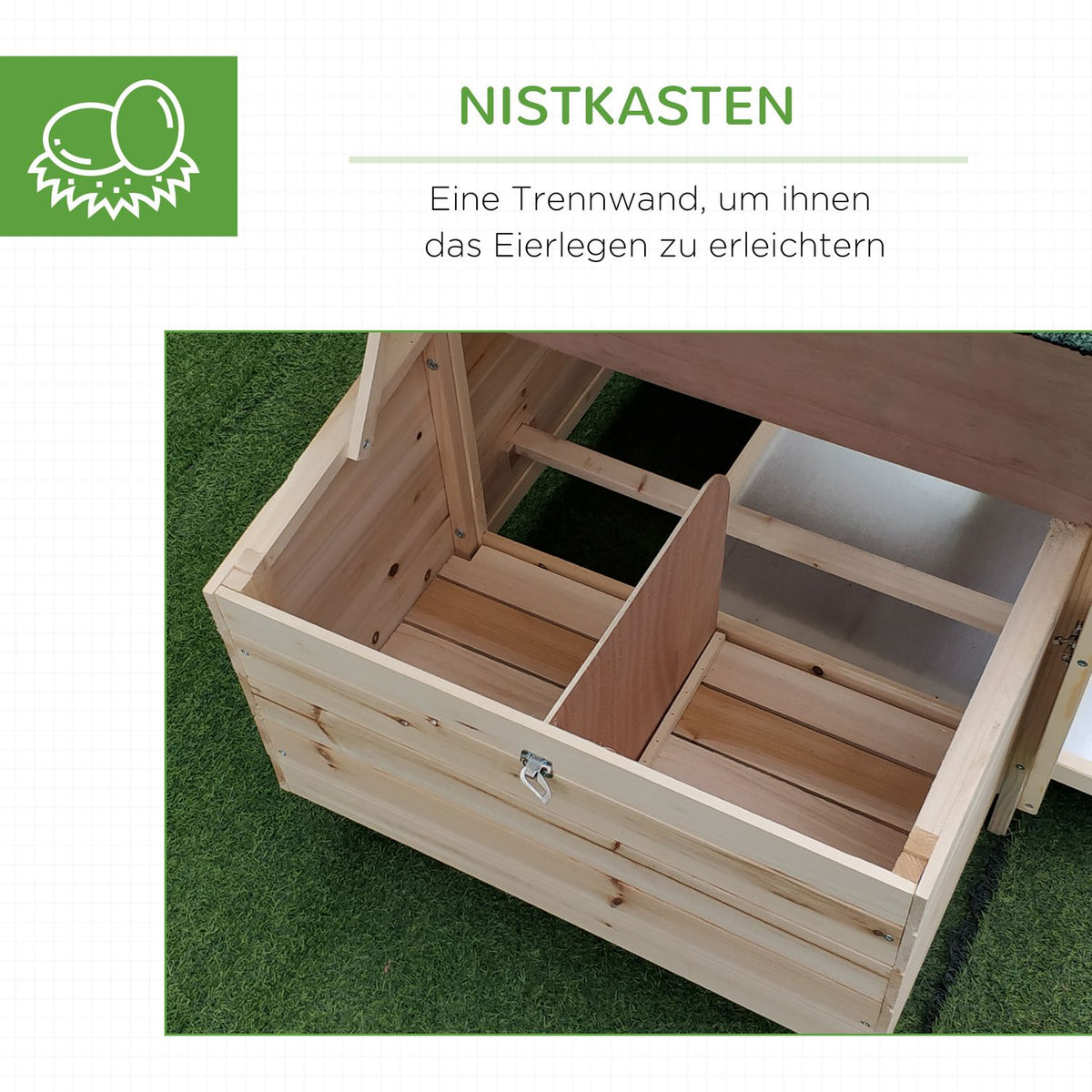 Bantam chicken coop with run and perches, winterproof chicken house made of pine wood, nesting box for quails, 196 x 76 x 97 cm