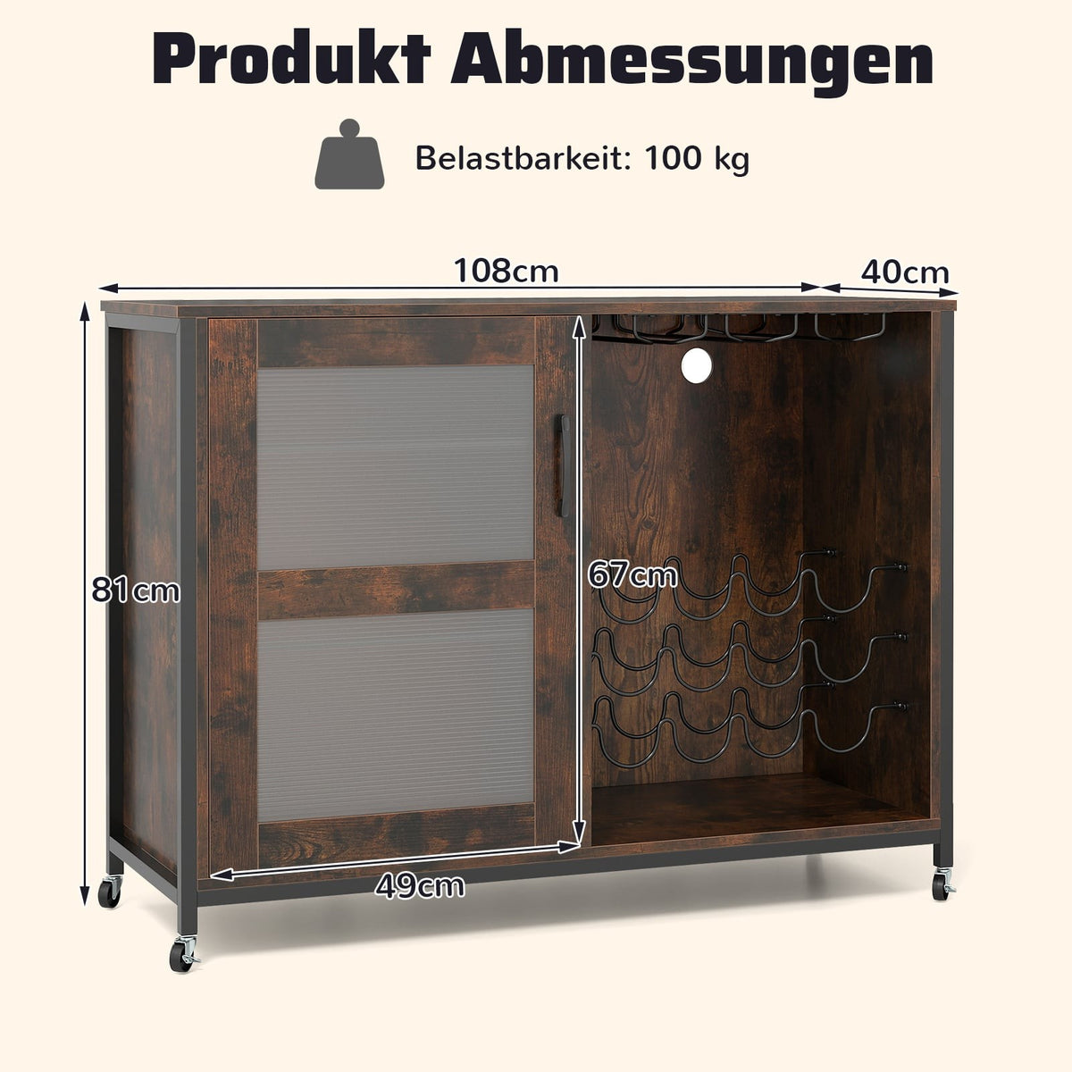 Bar Cabinet with LED Lights & Adjustable Shelves, Rustic Brown