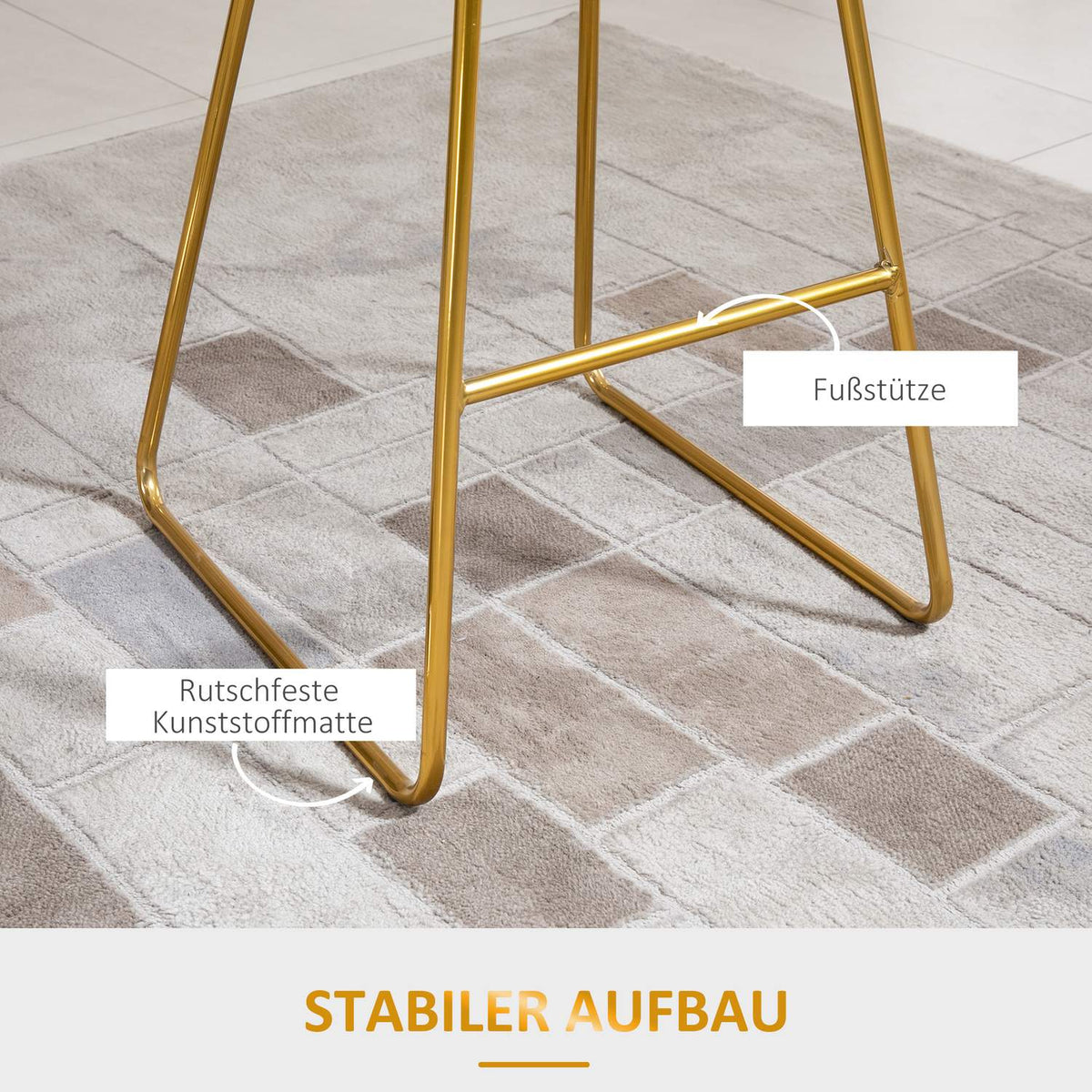 Bar Stool Set Kitchen Stool With Backrest, Velvet Touch Polyester, Gold+Black, 52.5X47X97Cm