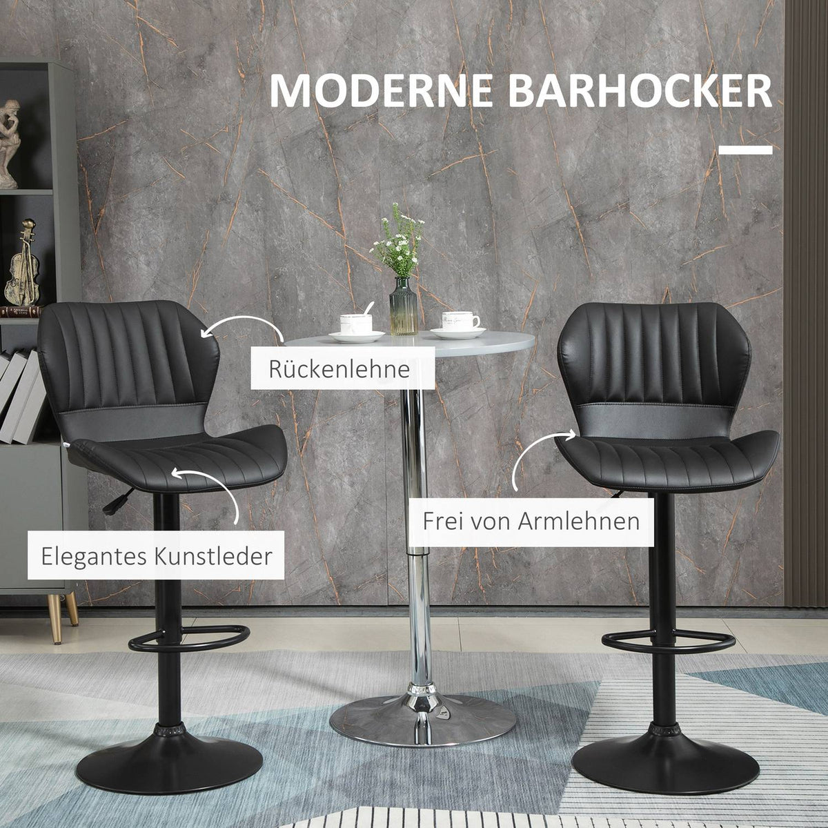 Bar Stools Height Adjustable Set Of 2 Swivel Chairs Bar Chairs 360° Rotatable With Backrest Faux Leather 48.5X55.5X90-110 M