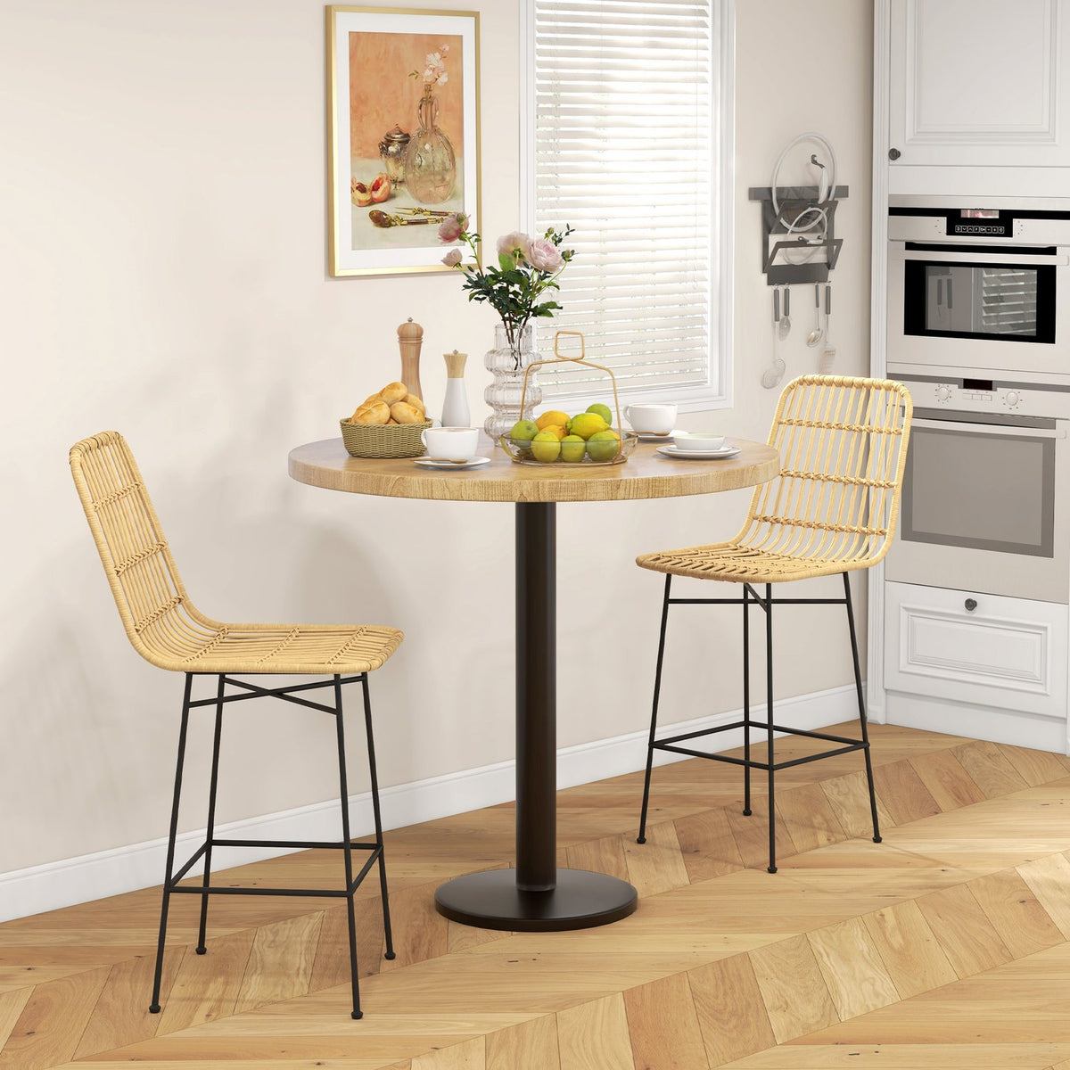Bar Stools Set Of 2 Bar Chair Counter Stool Backrest Pe Rattan Boho Design Kitchen Stools Steel Yellow
