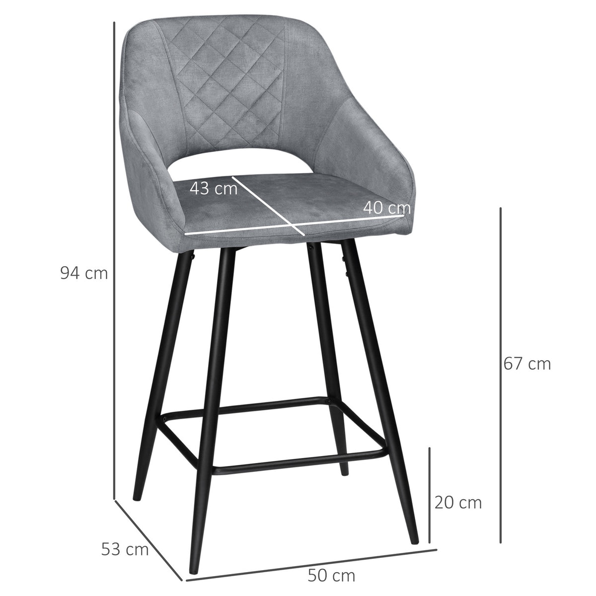 Bar Stools Set Of 2 Bar Chairs Bistro Stools With Footrest Velvet Look Kitchen Chair Counter Stool Seat Cover For Kitchen Islands Steel Gray 50 X 53 X 94 Cm