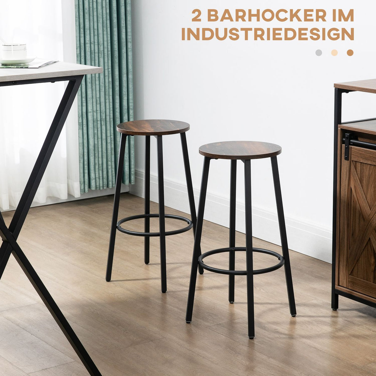 Bar Stools, Set Of 2 Bar Chairs With Footrest, Counter Stool With Steel Frame, Industrial Design Counter Chair, Kitchen Chair, Rustic Brown