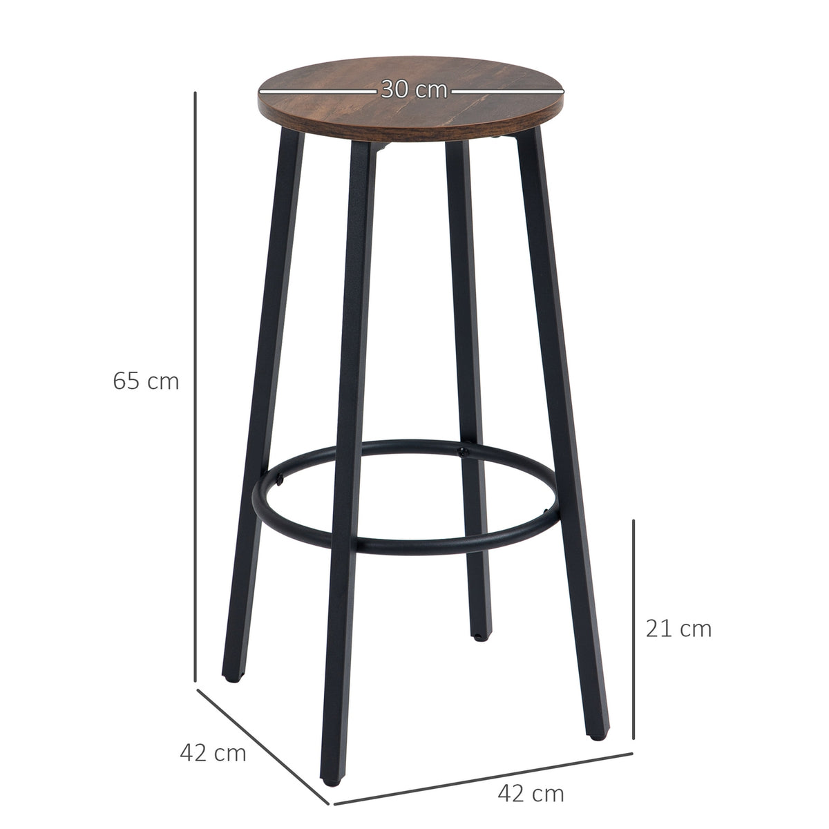 Bar Stools, Set Of 2 Bar Chairs With Footrest, Counter Stool With Steel Frame, Industrial Design Counter Chair, Kitchen Chair, Rustic Brown