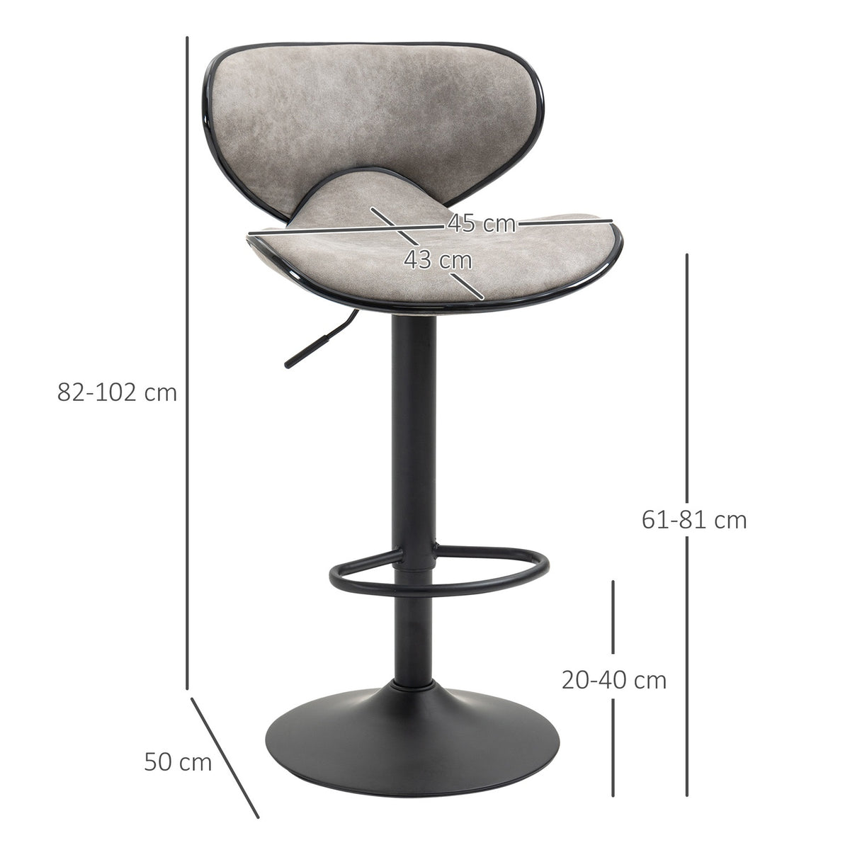 Bar Stools Set Of 2 Bar Chairs With Footrest, Height Adjustable, 360° Rotatable, Faux Leather, Modern Design, 45X50X102Cm