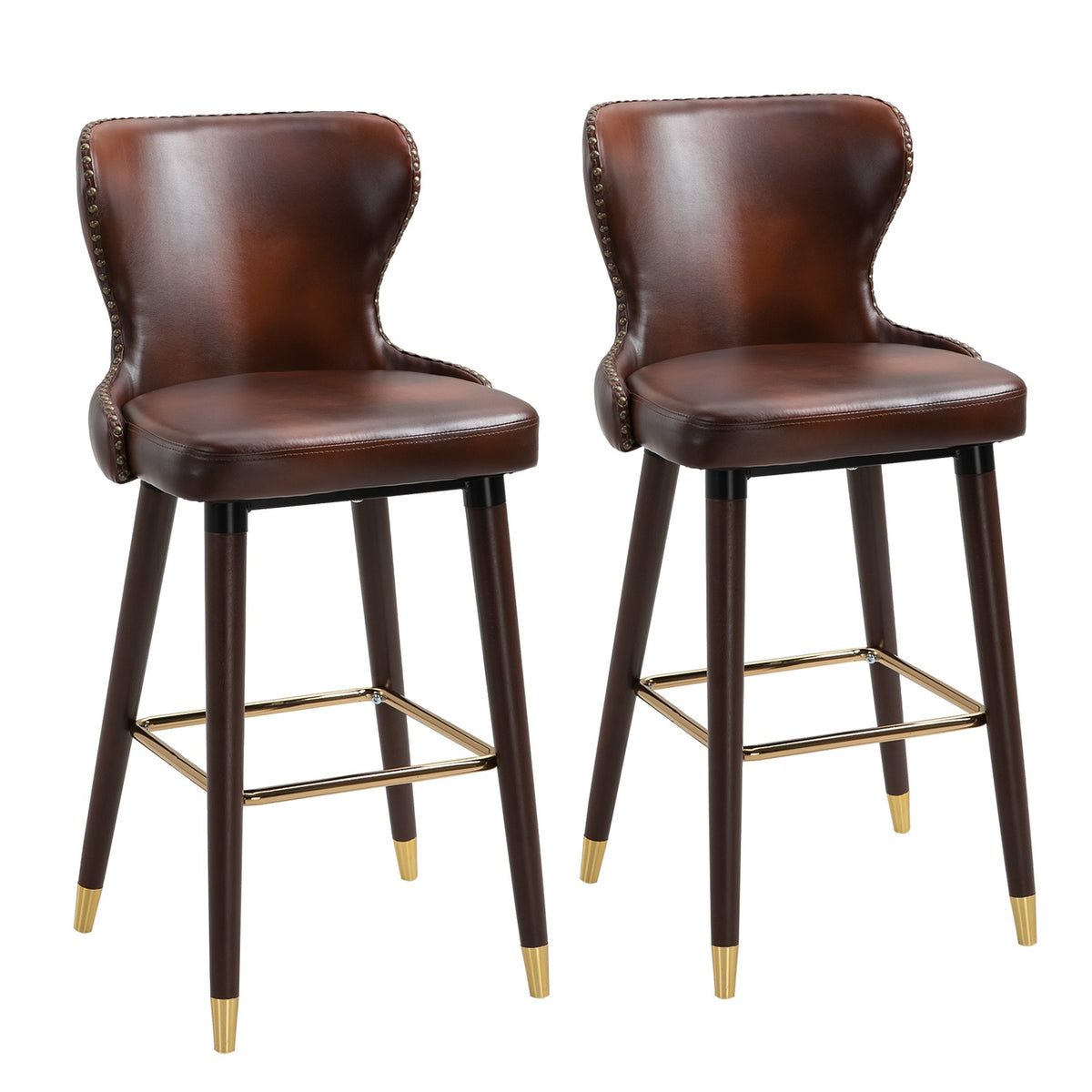 Bar Stools Set Of 2 Elegant Bar Chairs With Footrest And Backrest, Bistro Stool, Dining Chair, Pu, Brown, 52X53X101Cm