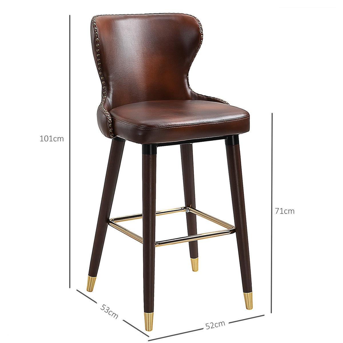 Bar Stools Set Of 2 Elegant Bar Chairs With Footrest And Backrest, Bistro Stool, Dining Chair, Pu, Brown, 52X53X101Cm