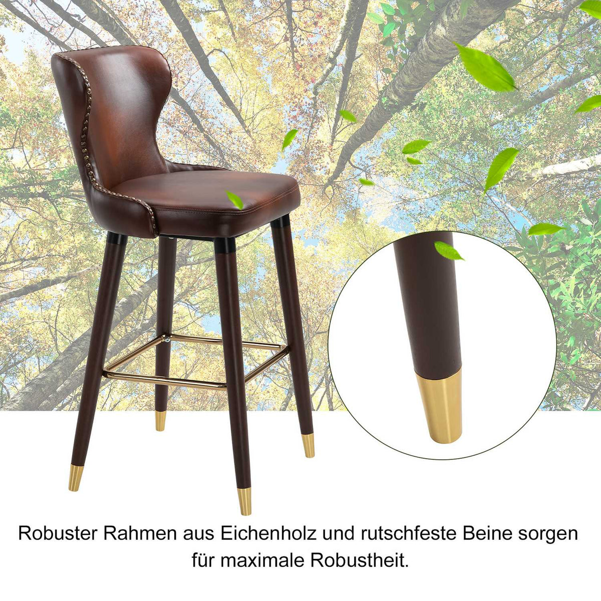 Bar Stools Set Of 2 Elegant Bar Chairs With Footrest And Backrest, Bistro Stool, Dining Chair, Pu, Brown, 52X53X101Cm