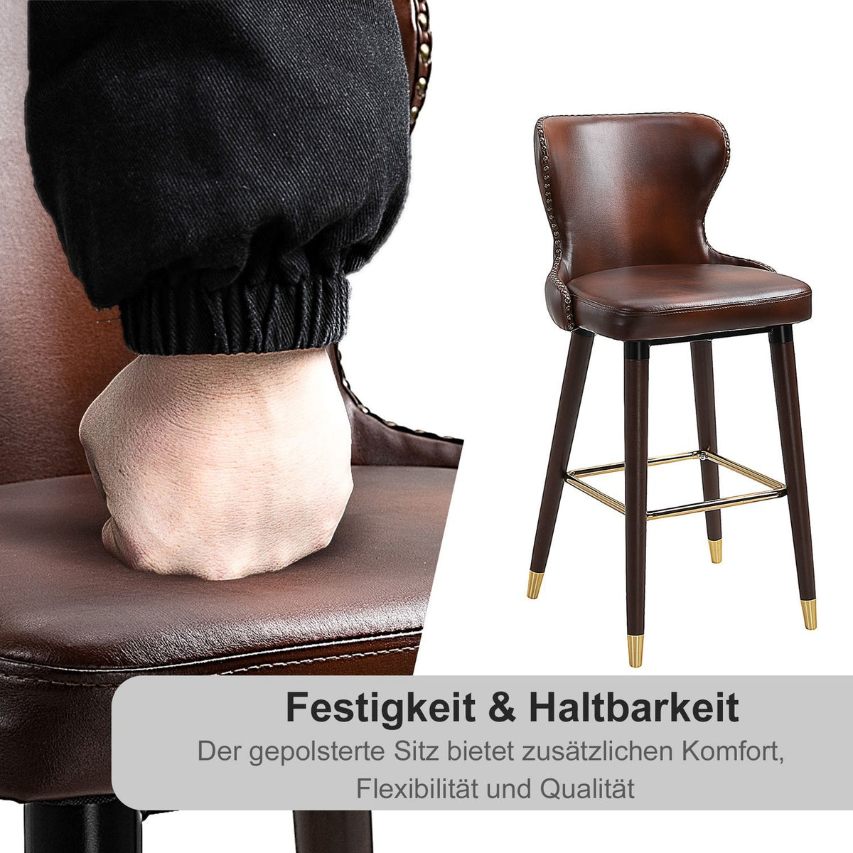 Bar Stools Set Of 2 Elegant Bar Chairs With Footrest And Backrest, Bistro Stool, Dining Chair, Pu, Brown, 52X53X101Cm