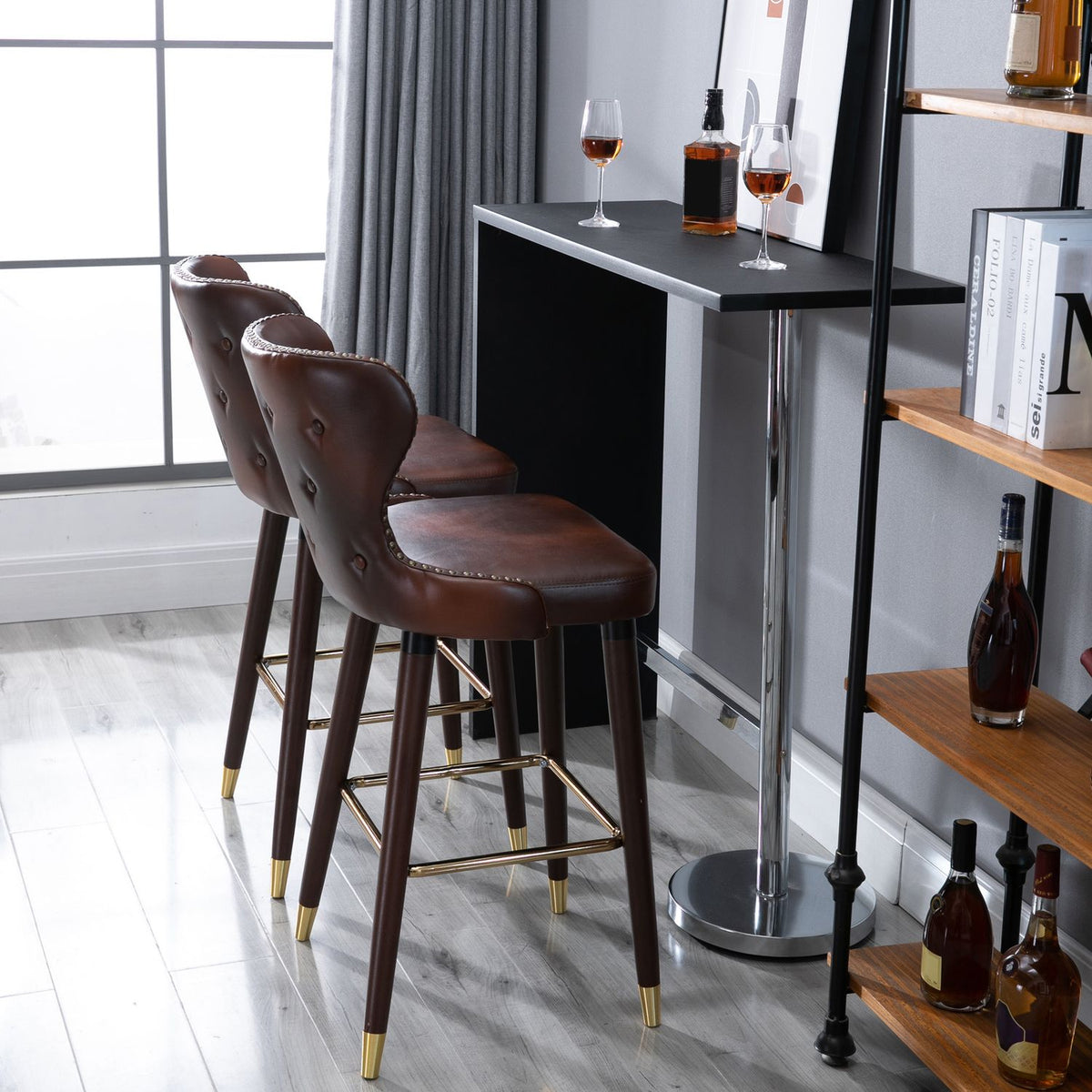 Bar Stools Set Of 2 Elegant Bar Chairs With Footrest And Backrest, Bistro Stool, Dining Chair, Pu, Brown, 52X53X101Cm