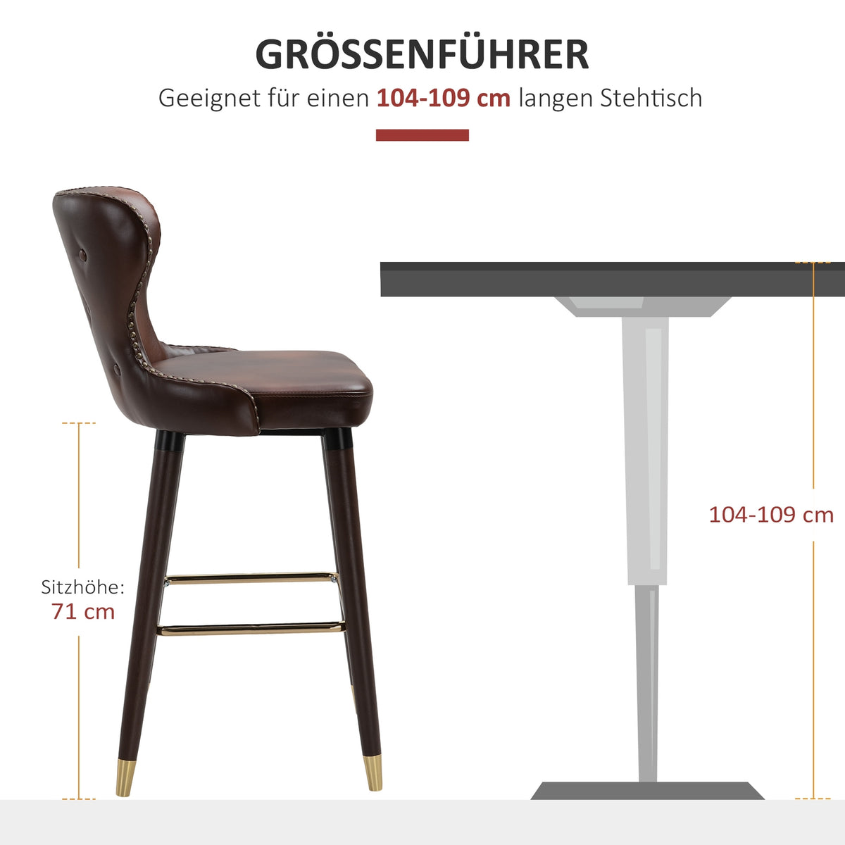 Bar Stools Set Of 2 Elegant Bar Chairs With Footrest And Backrest, Bistro Stool, Dining Chair, Pu, Brown, 52X53X101Cm